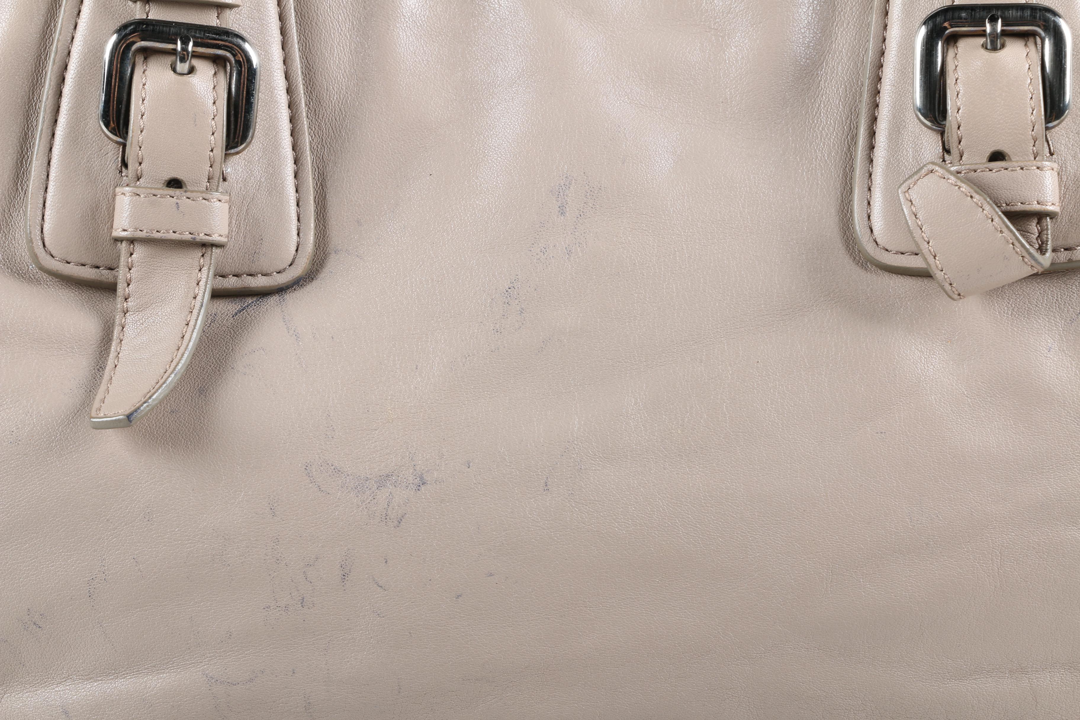 Prada Gray Leather Tote Bag with Adjustable Shoulder Strap