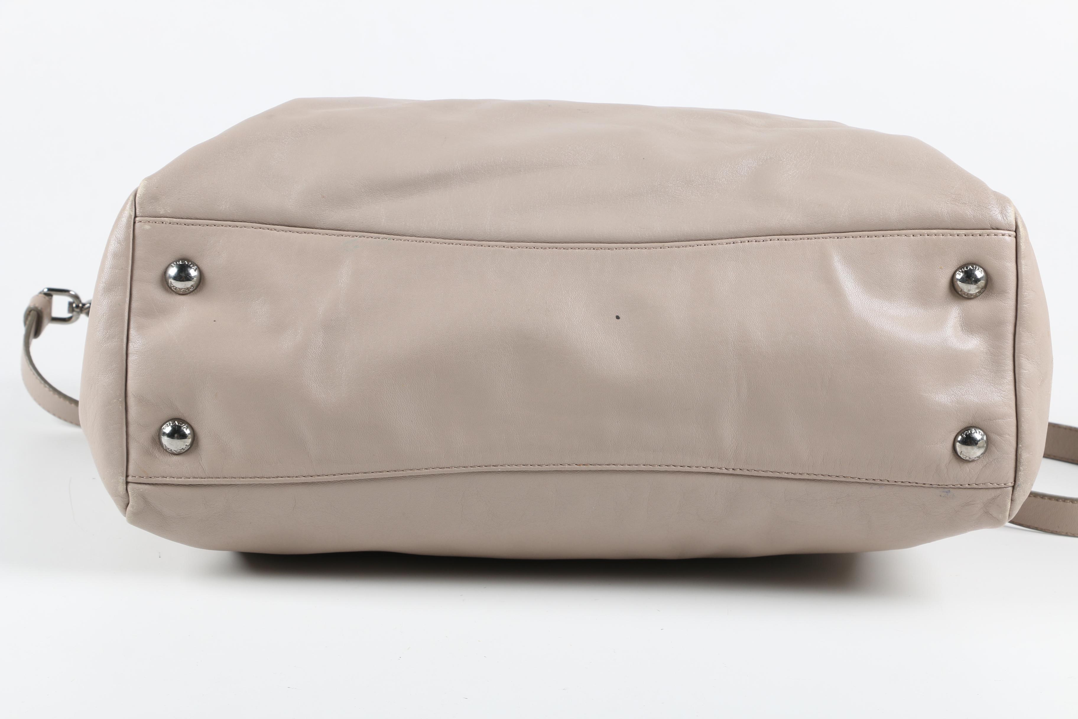 Prada Gray Leather Tote Bag with Adjustable Shoulder Strap