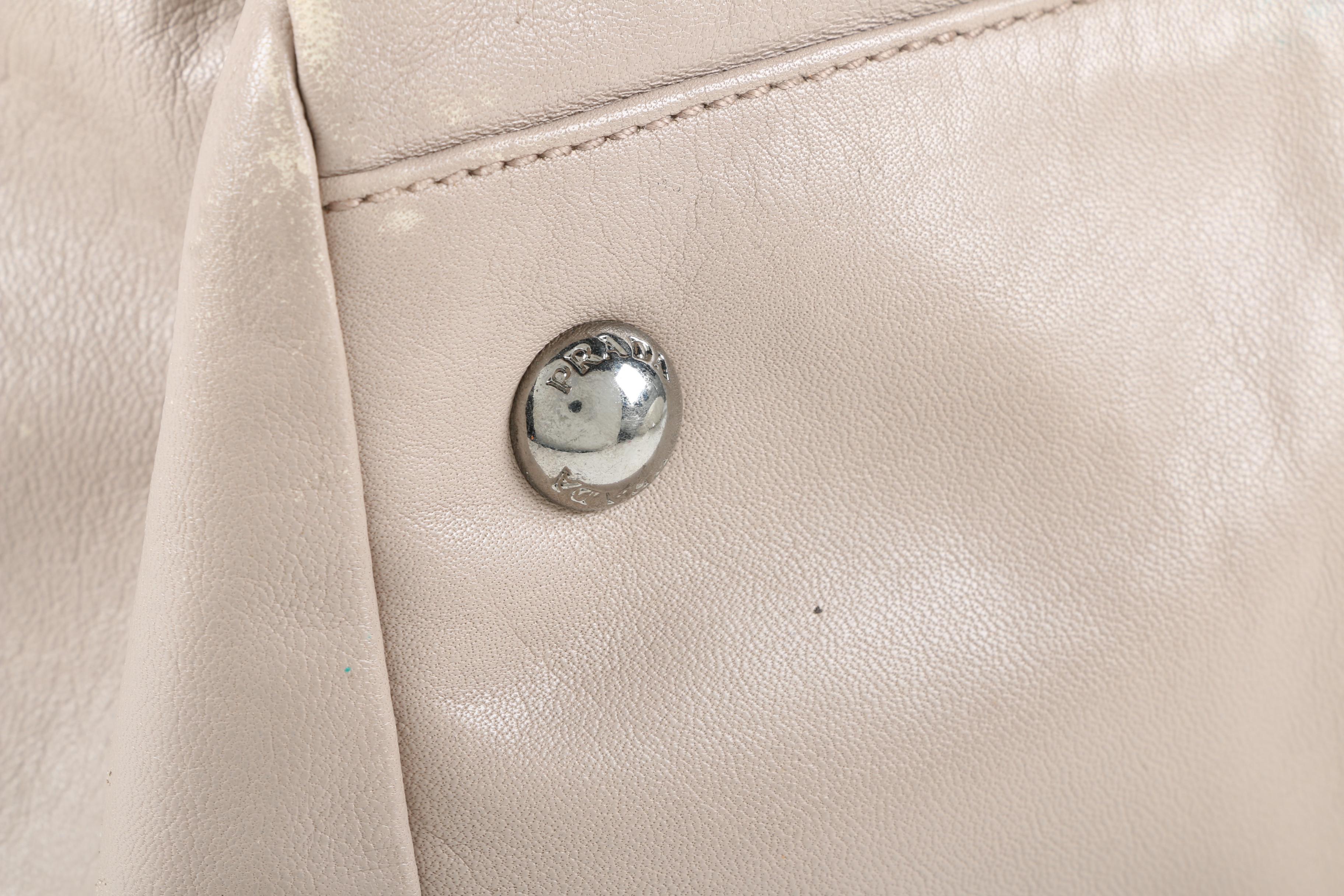 Prada Gray Leather Tote Bag with Adjustable Shoulder Strap