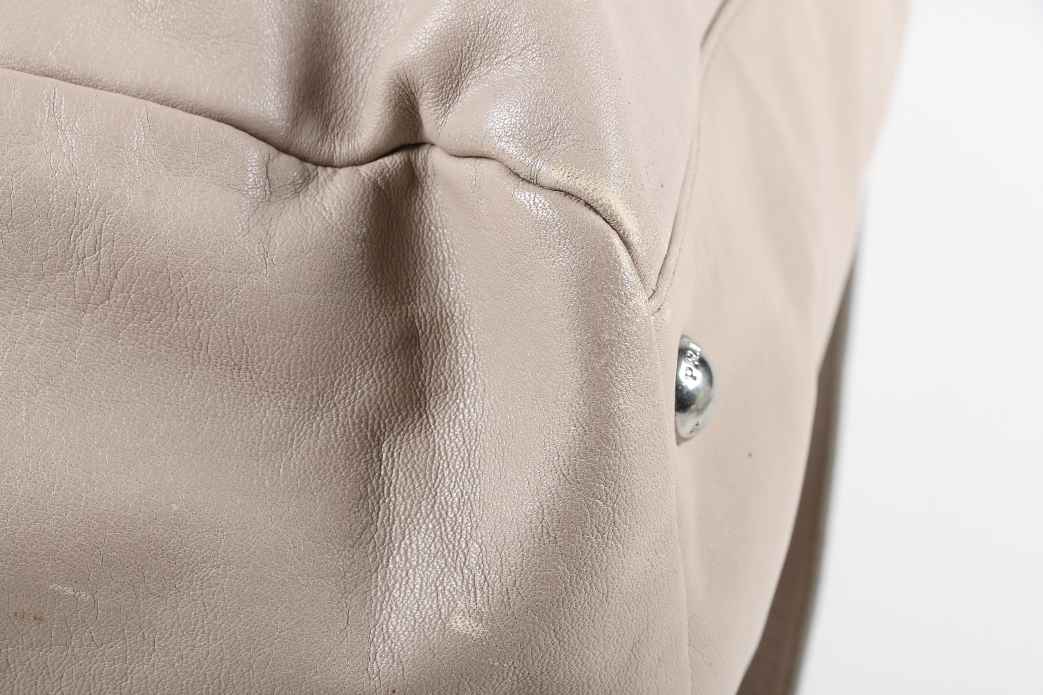 Prada Gray Leather Tote Bag with Adjustable Shoulder Strap