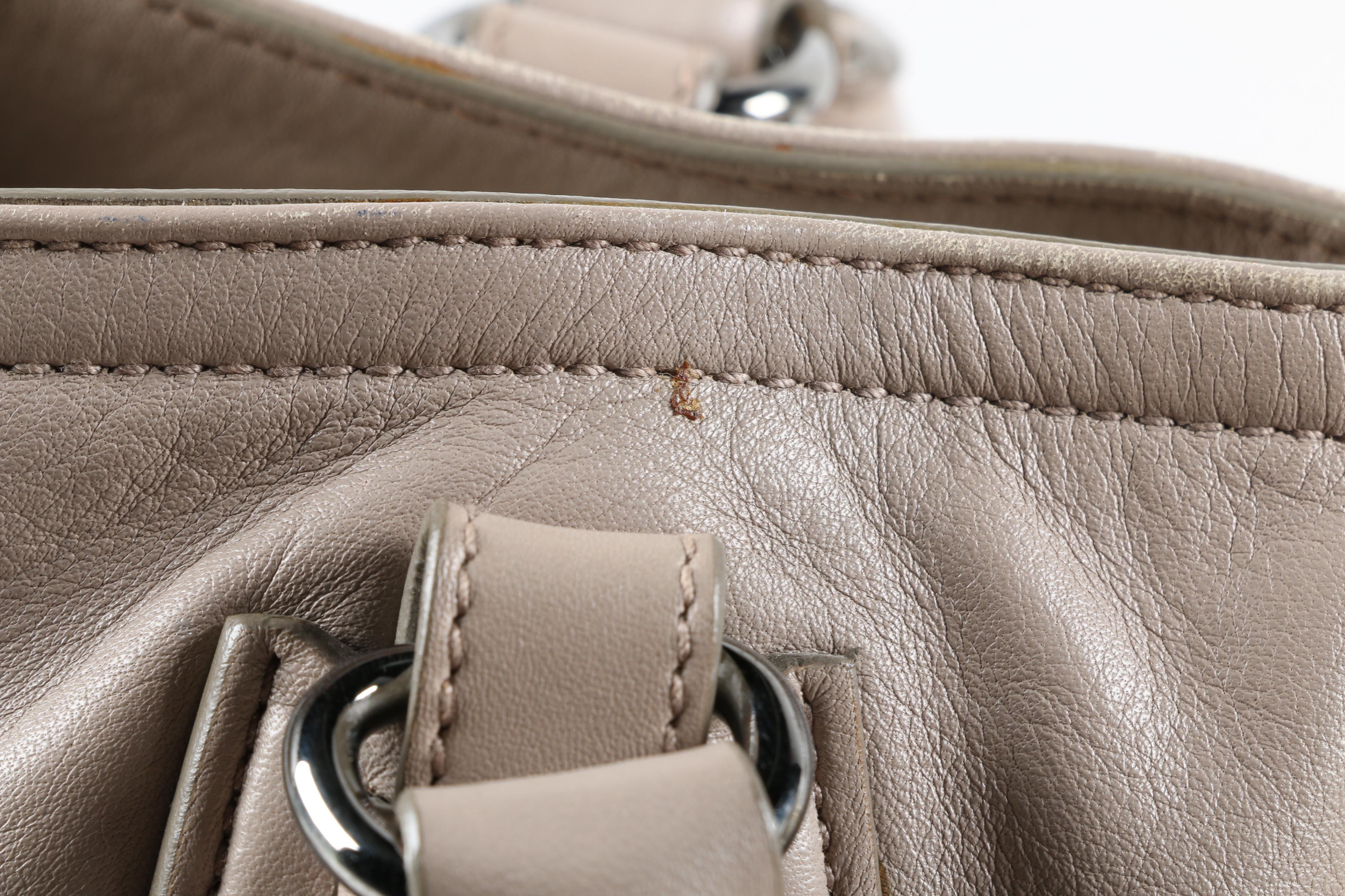 Prada Gray Leather Tote Bag with Adjustable Shoulder Strap