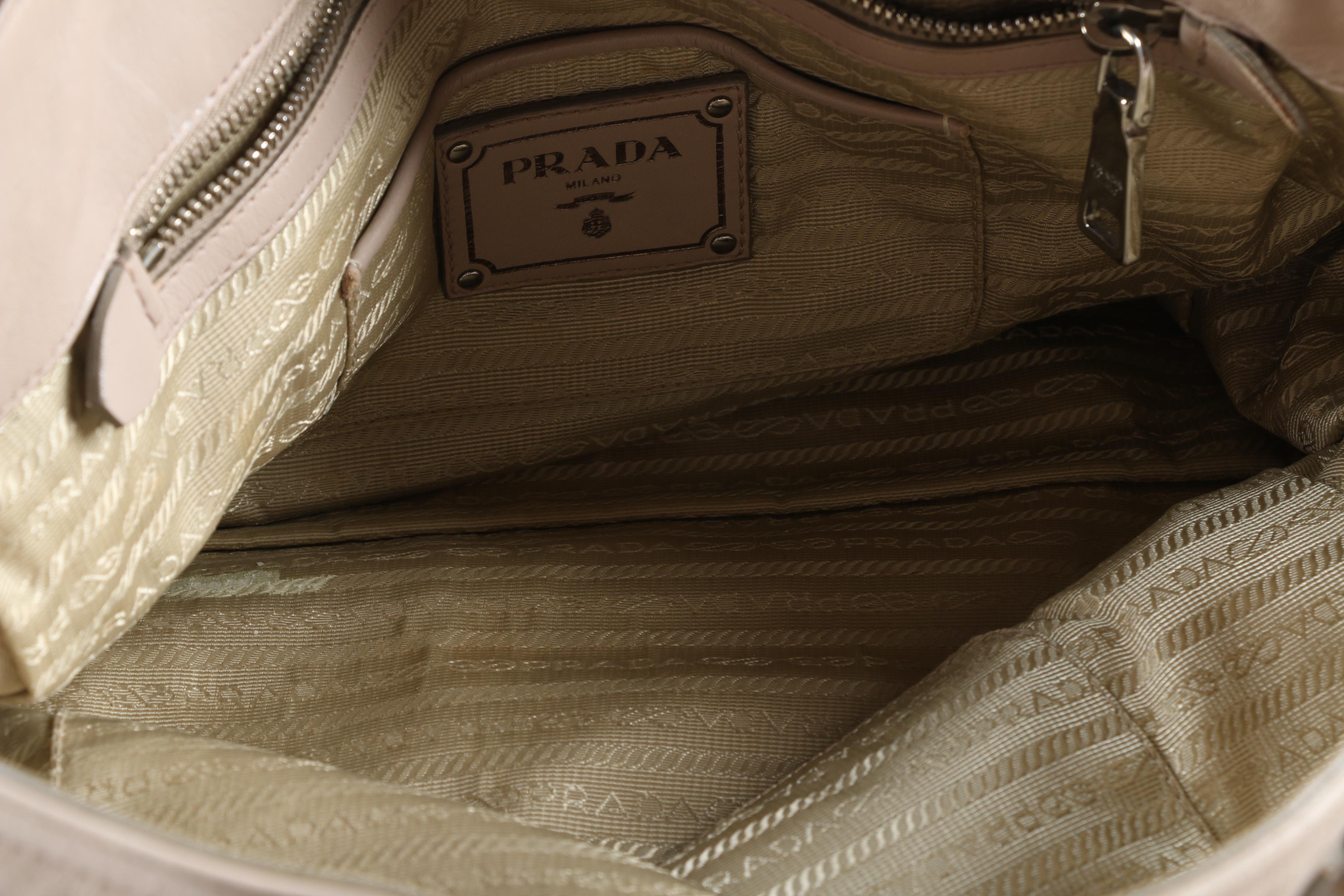 Prada Gray Leather Tote Bag with Adjustable Shoulder Strap