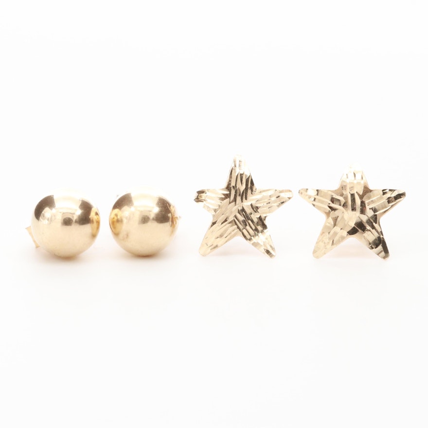 14K Yellow Gold Star and Orb Stud Earrings