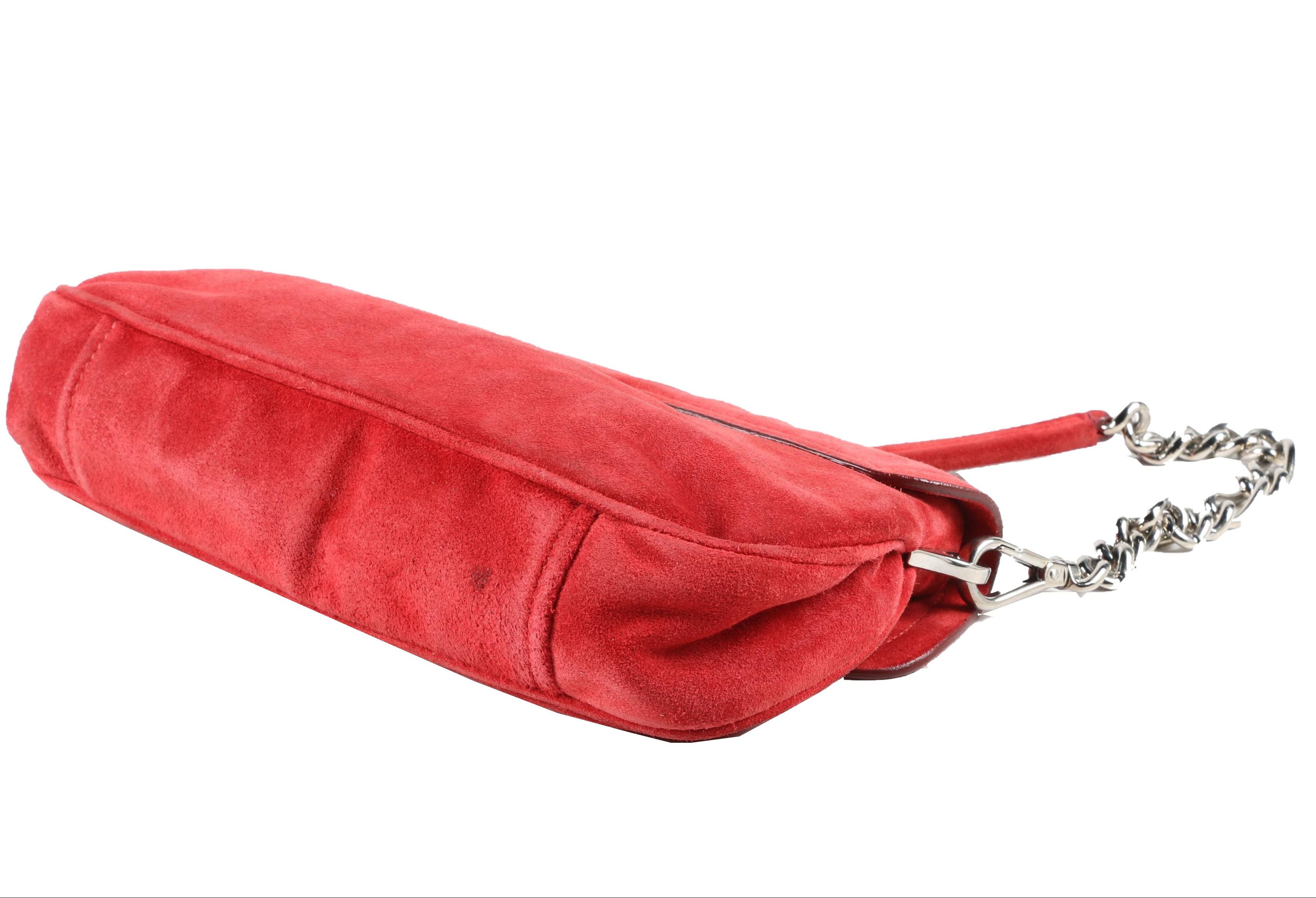 Prada Red Suede and Chain Link Demi Bag