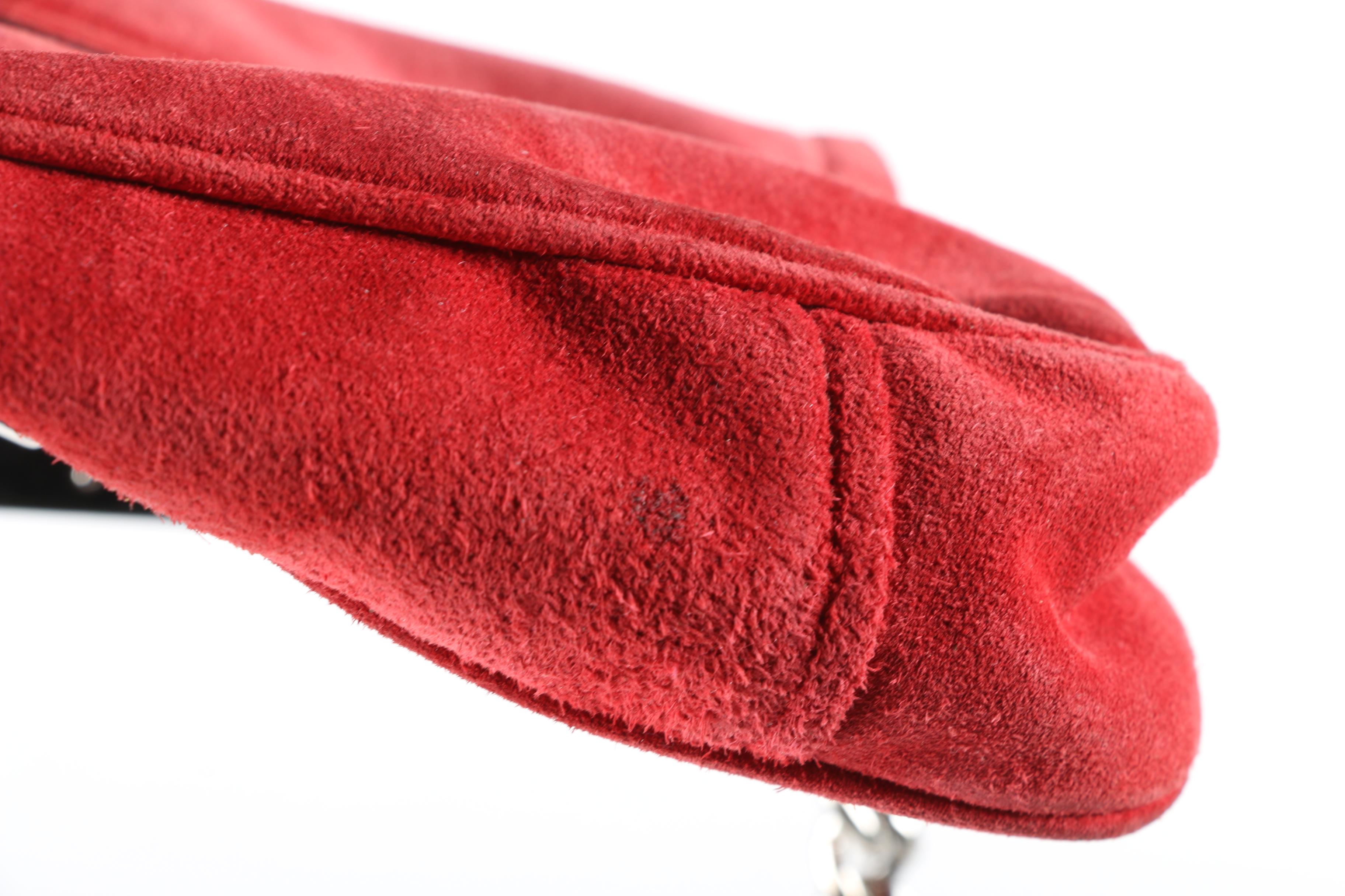 Prada Red Suede and Chain Link Demi Bag