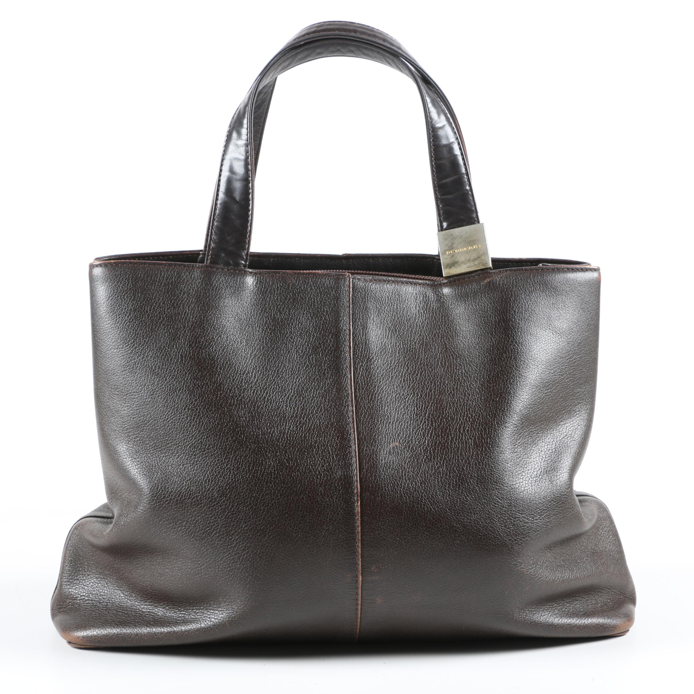 Burberry Tote Bag in Dark Brown Grained Leather, Vintage