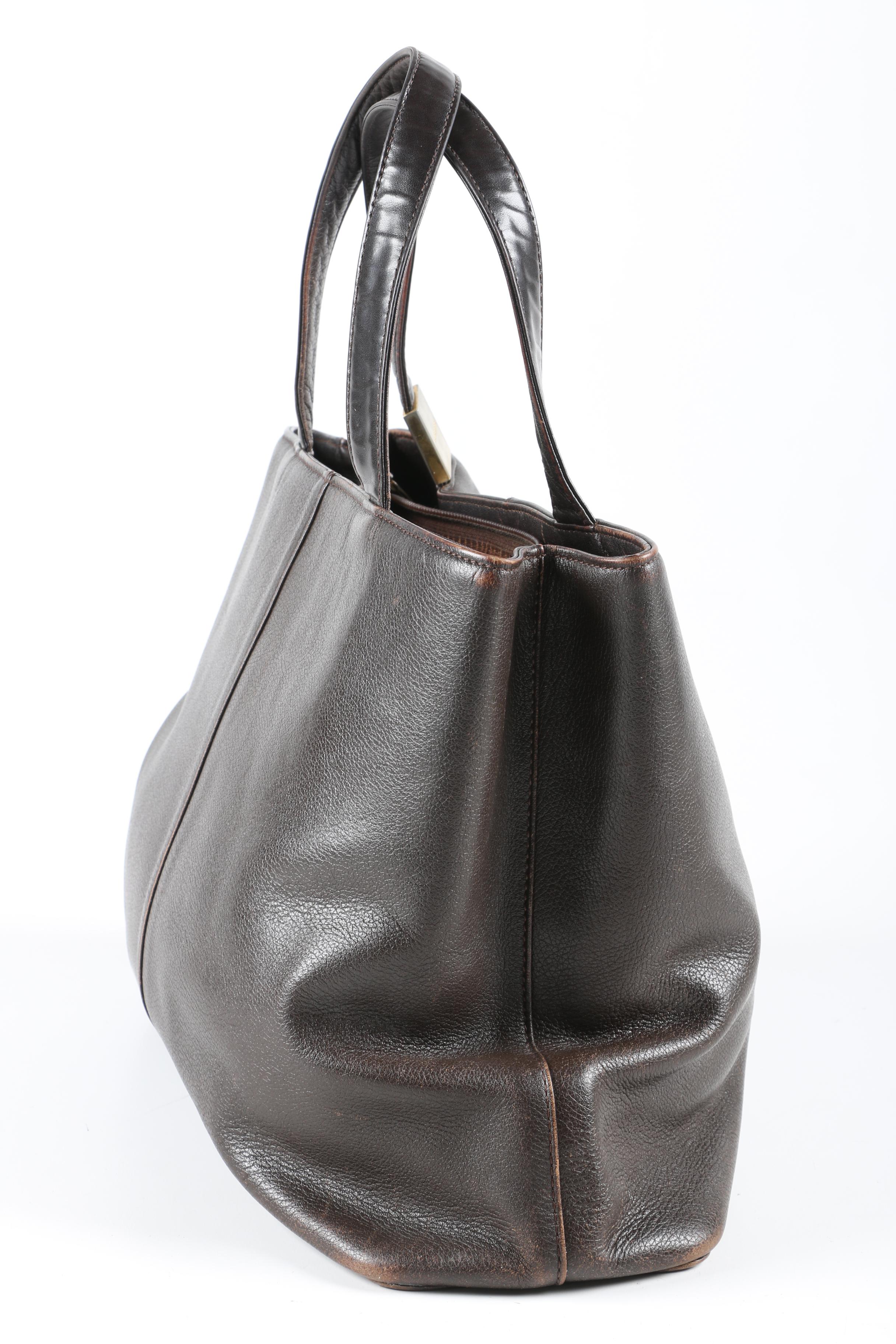 Burberry Tote Bag in Dark Brown Grained Leather, Vintage