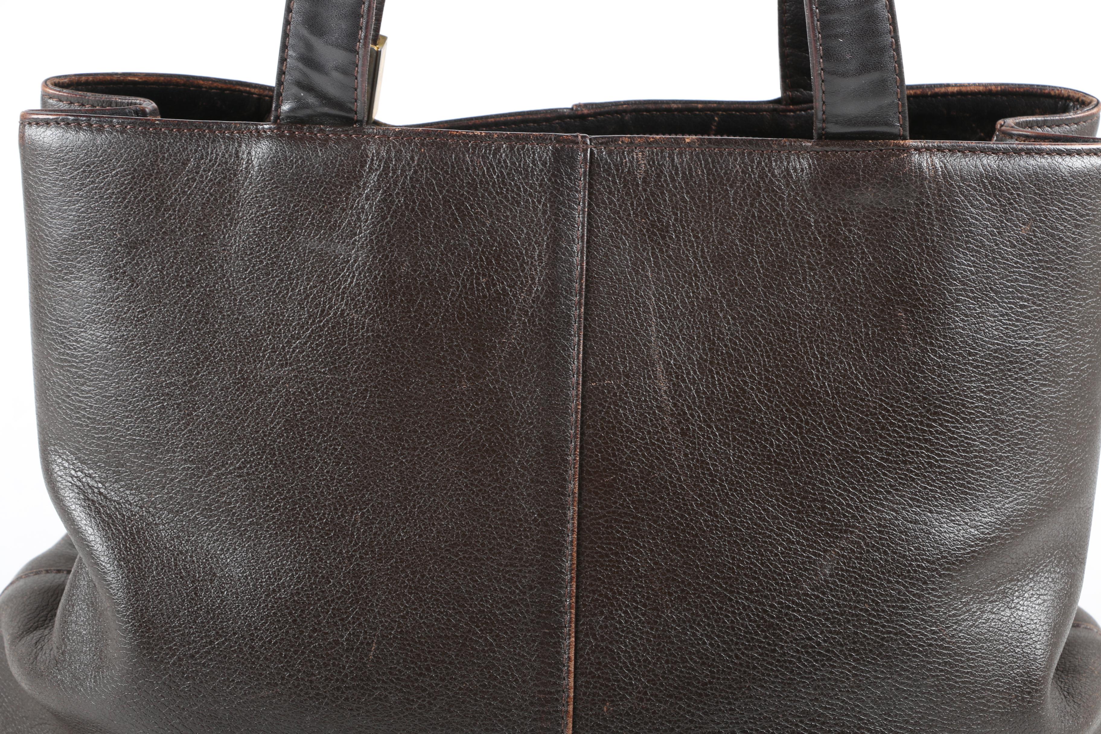 Burberry Tote Bag in Dark Brown Grained Leather, Vintage