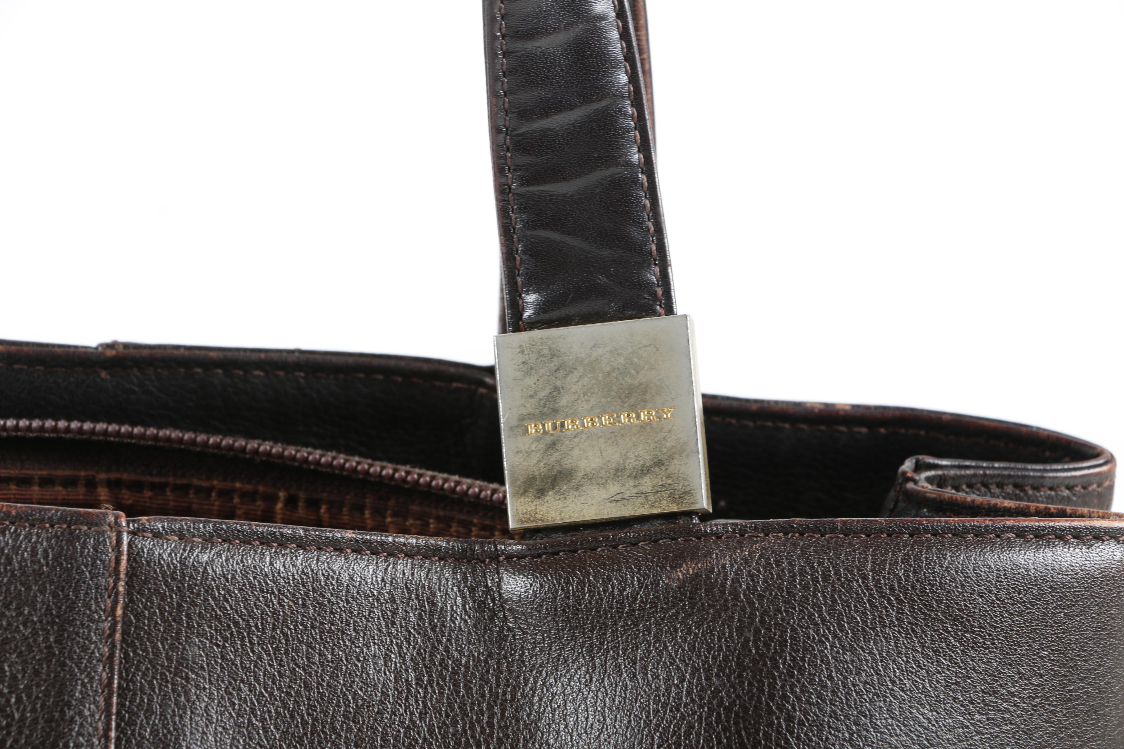 Burberry Tote Bag in Dark Brown Grained Leather, Vintage