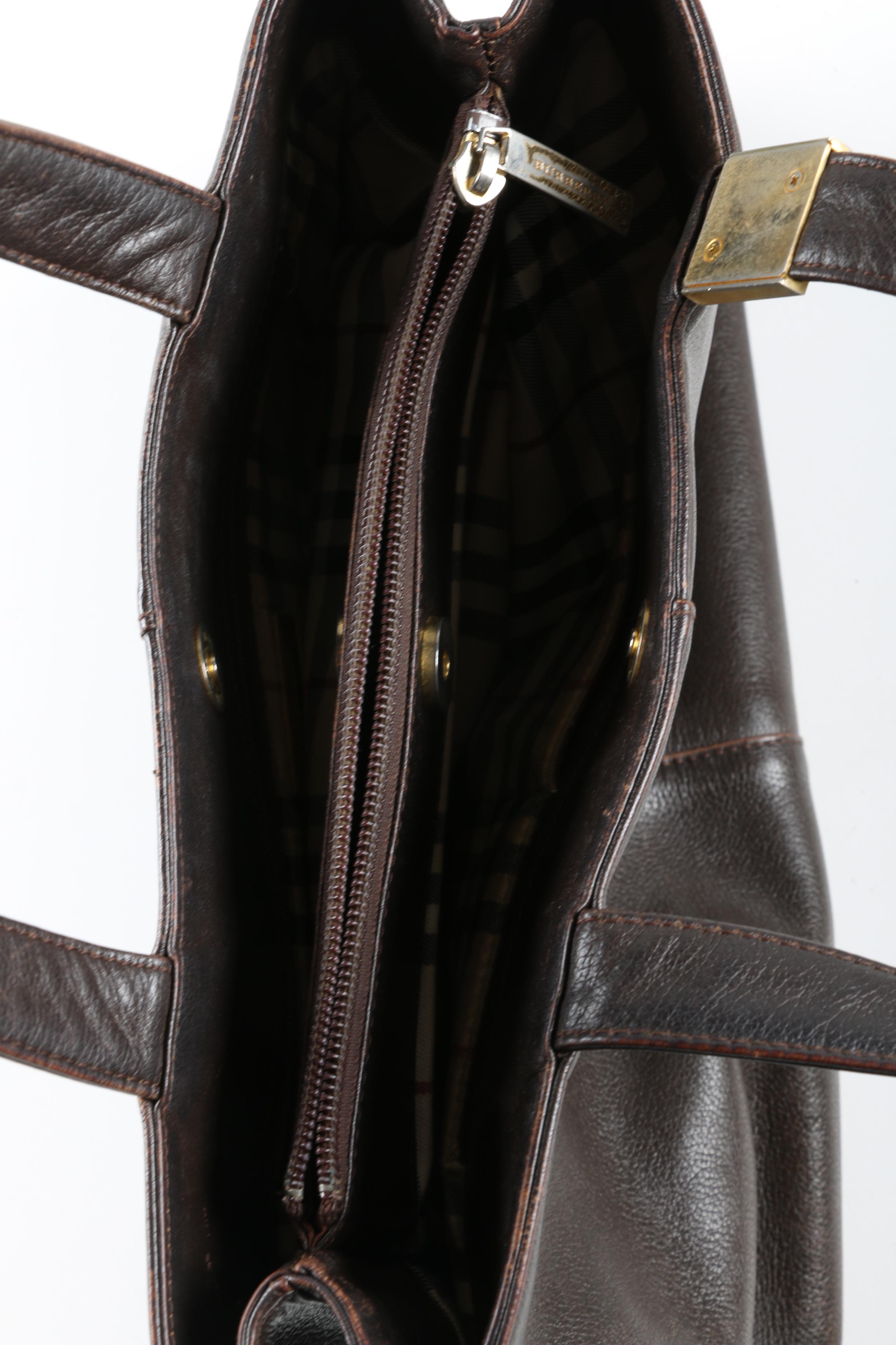 Burberry Tote Bag in Dark Brown Grained Leather, Vintage