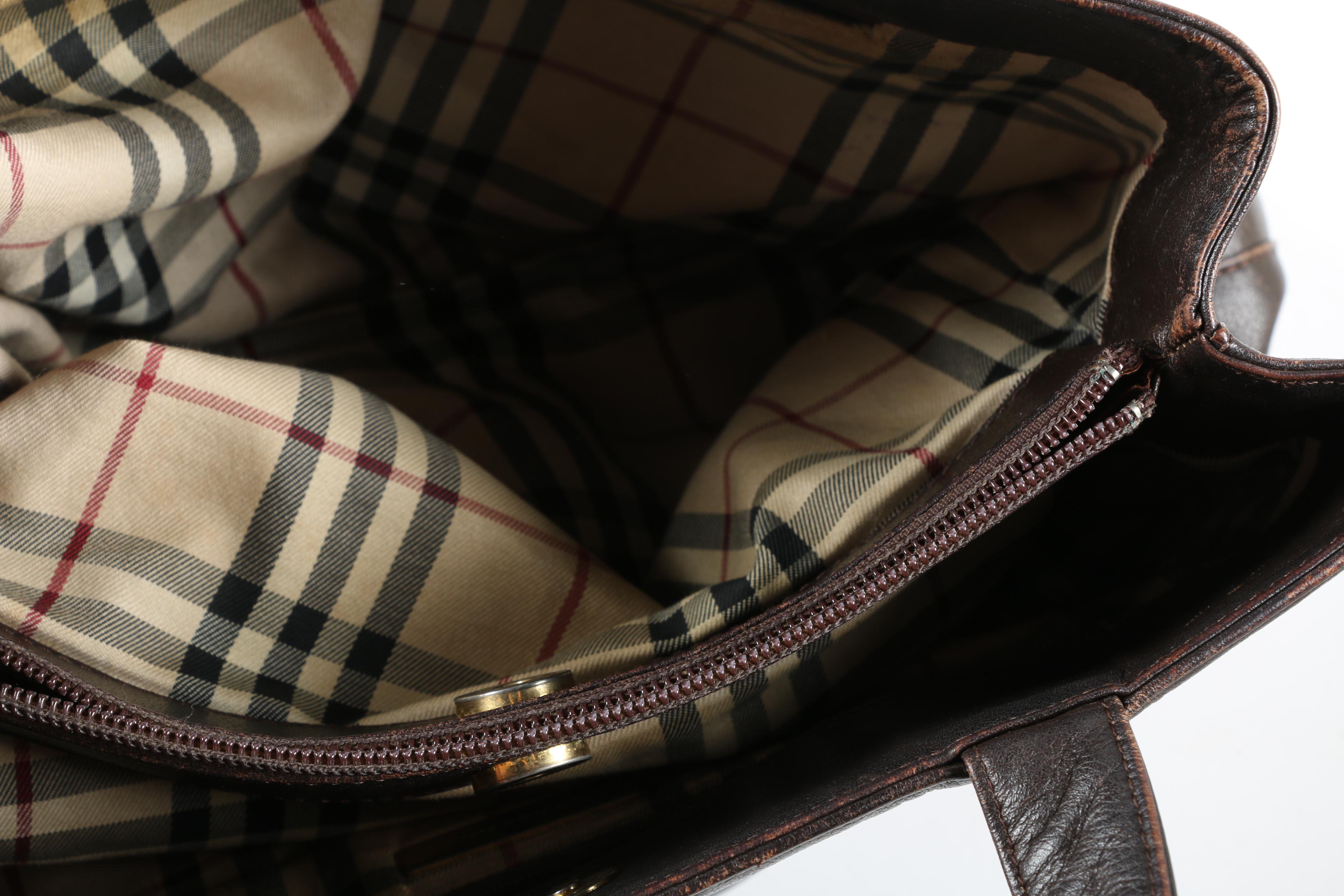Burberry Tote Bag in Dark Brown Grained Leather, Vintage