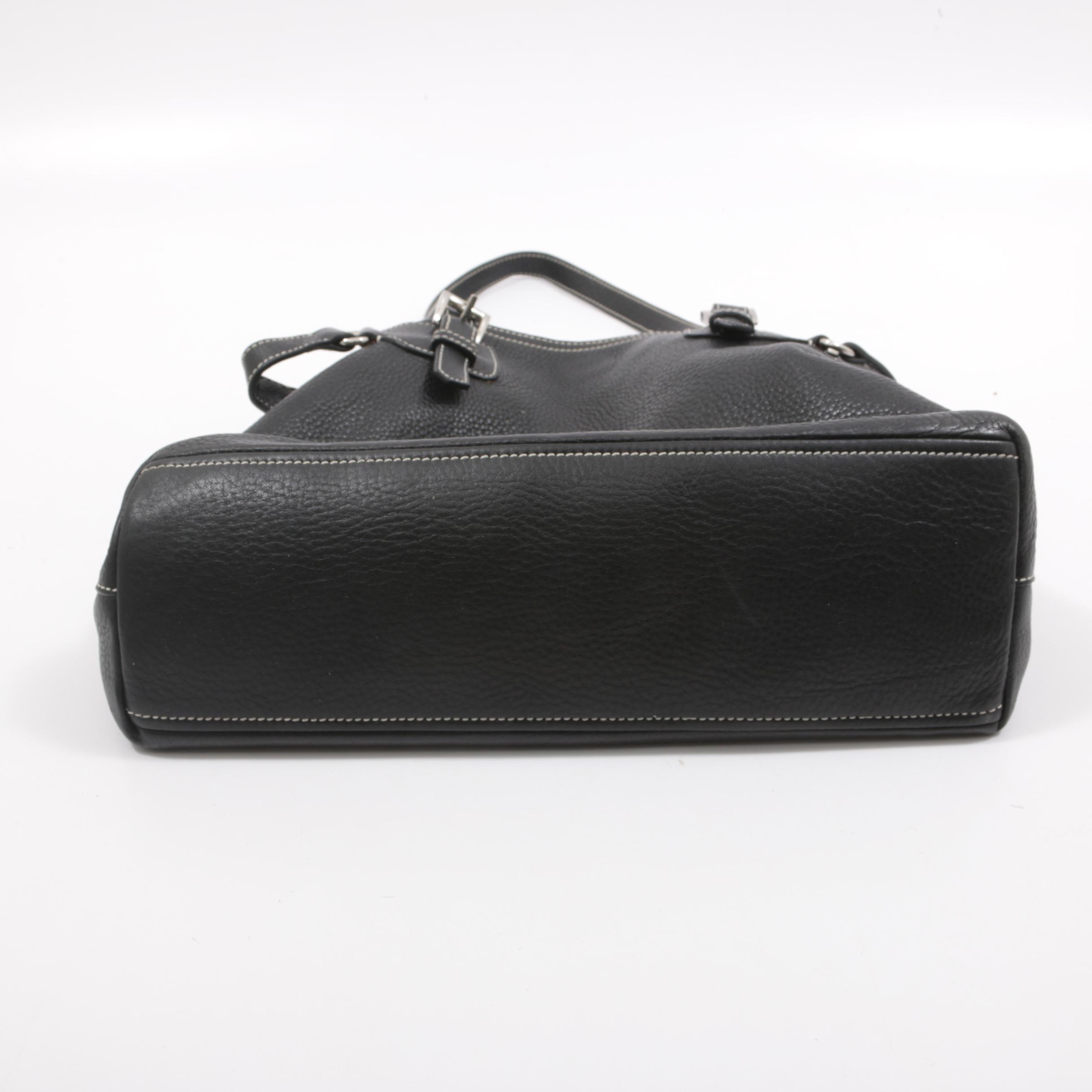 Prada Daino Pebbled Black Leather Shoulder Bag with Contrast Stitching