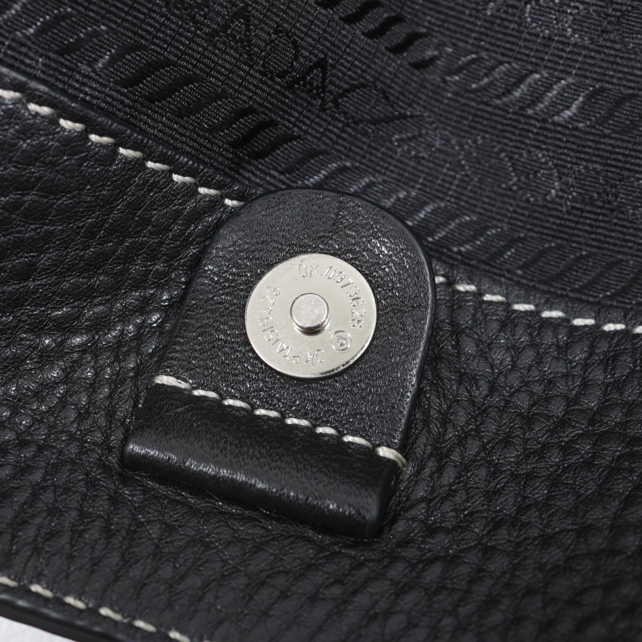 Prada Daino Pebbled Black Leather Shoulder Bag with Contrast Stitching