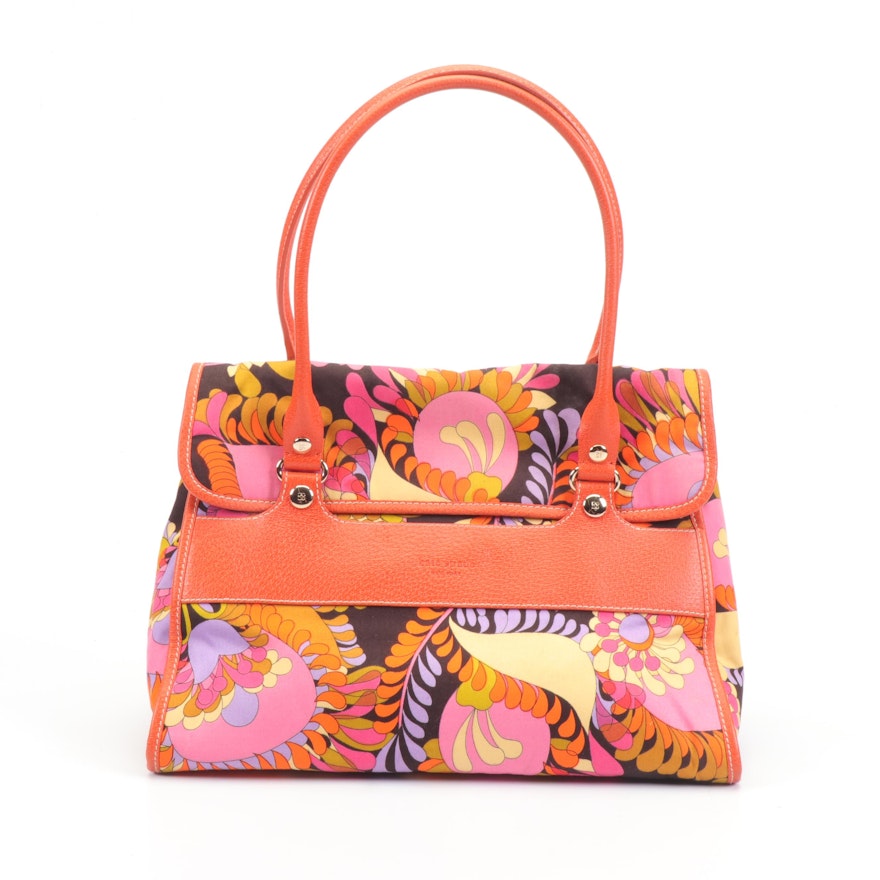 Kate Spade New York Orange and Multicolor Floral Flap Front Tote Bag
