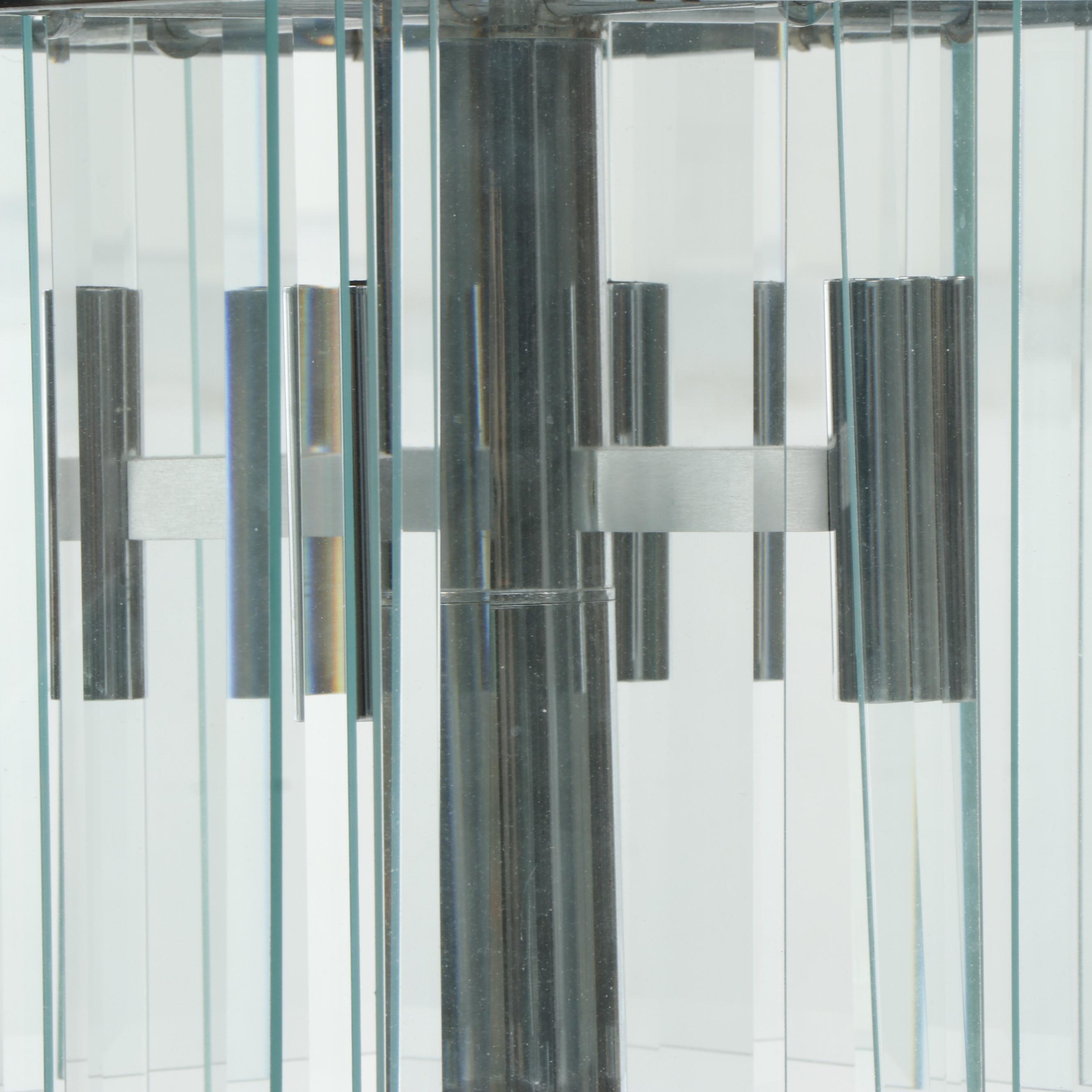 Mid Century Modern Chrome Chandelier with Beveled Glass Panels