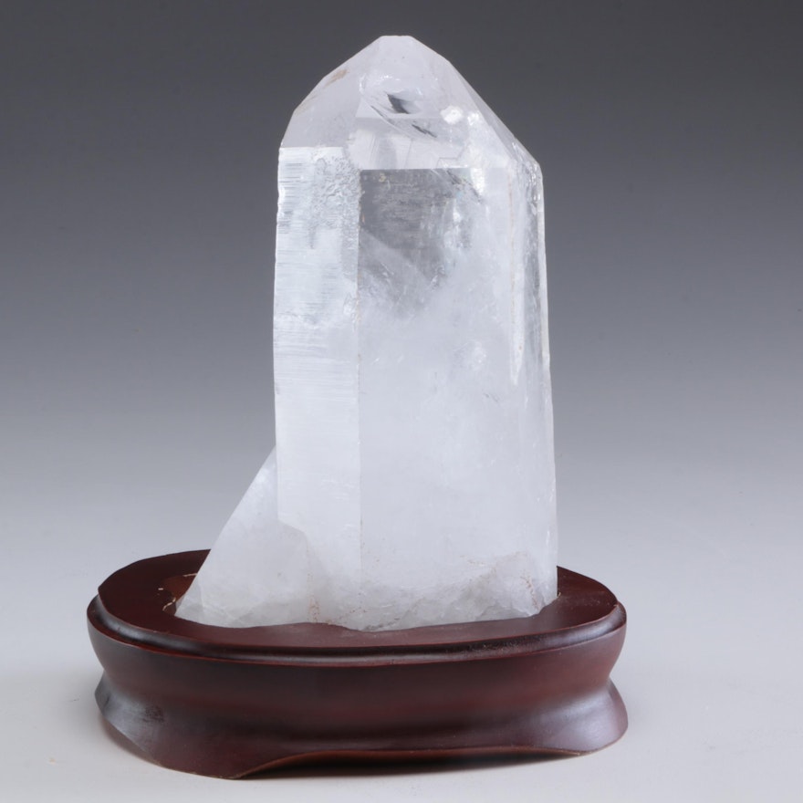 Quartz Point Crystal on Wooden Base