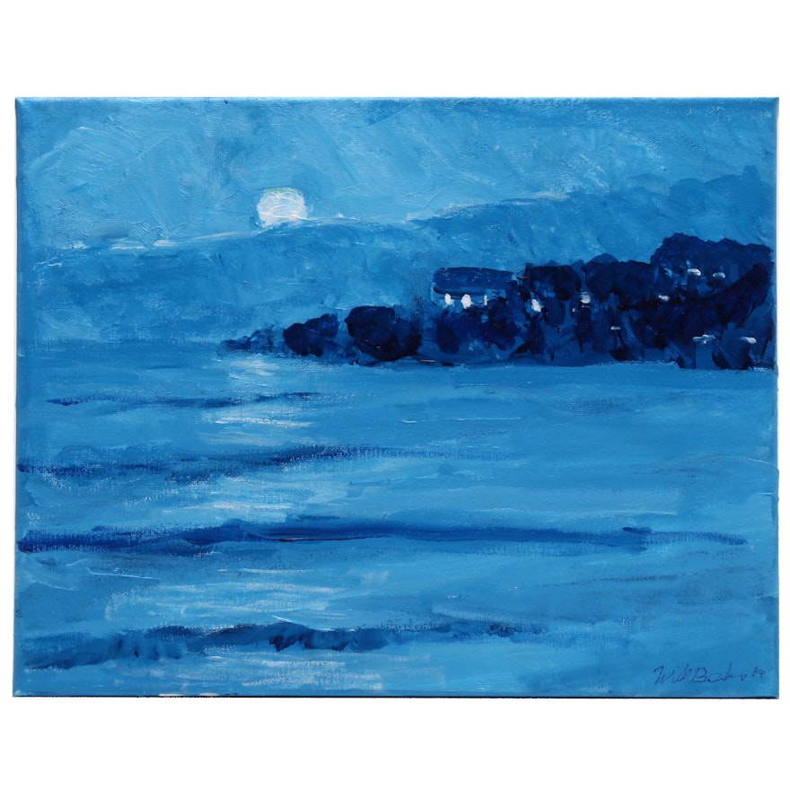 Will Becker Acrylic Painting "Rising Moon and Lake"