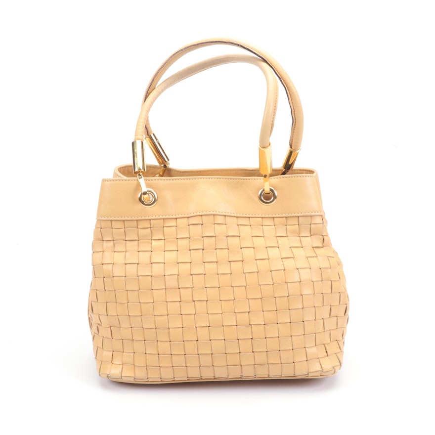 Barbara Milano Tan Woven Italian Leather Handbag