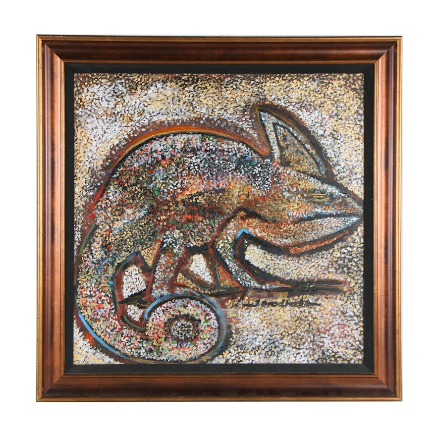 Pointillist Chameleon Oil Painting