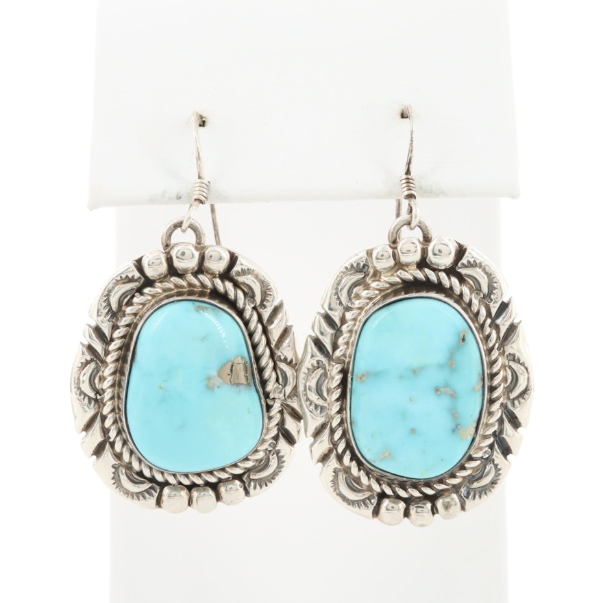 Southwestern Sterling Silver Turquoise Dangle Earrings