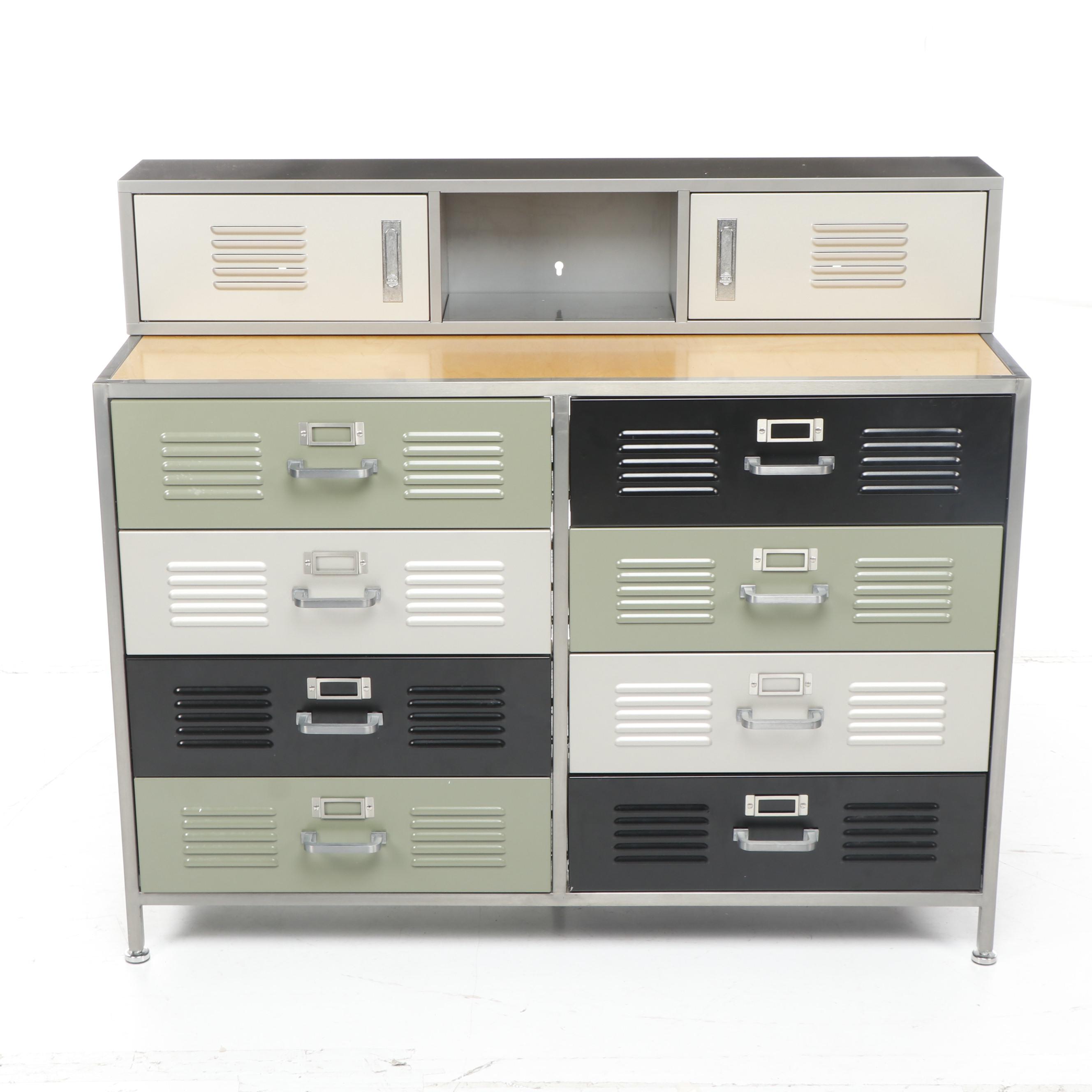 Contemporary Pottery Barn Teen "Locker" Metal Dresser and Wall Shelf