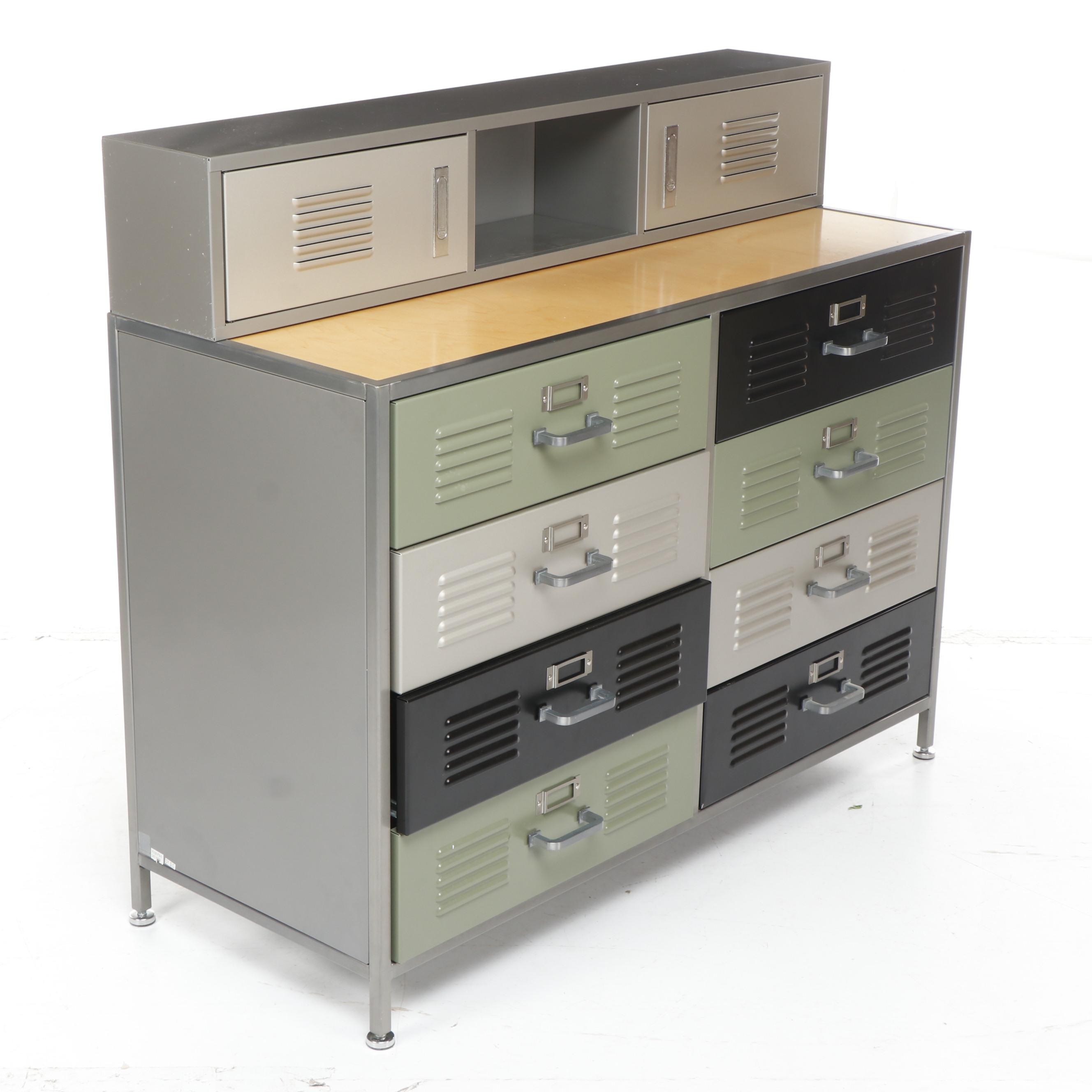Contemporary Pottery Barn Teen "Locker" Metal Dresser and Wall Shelf