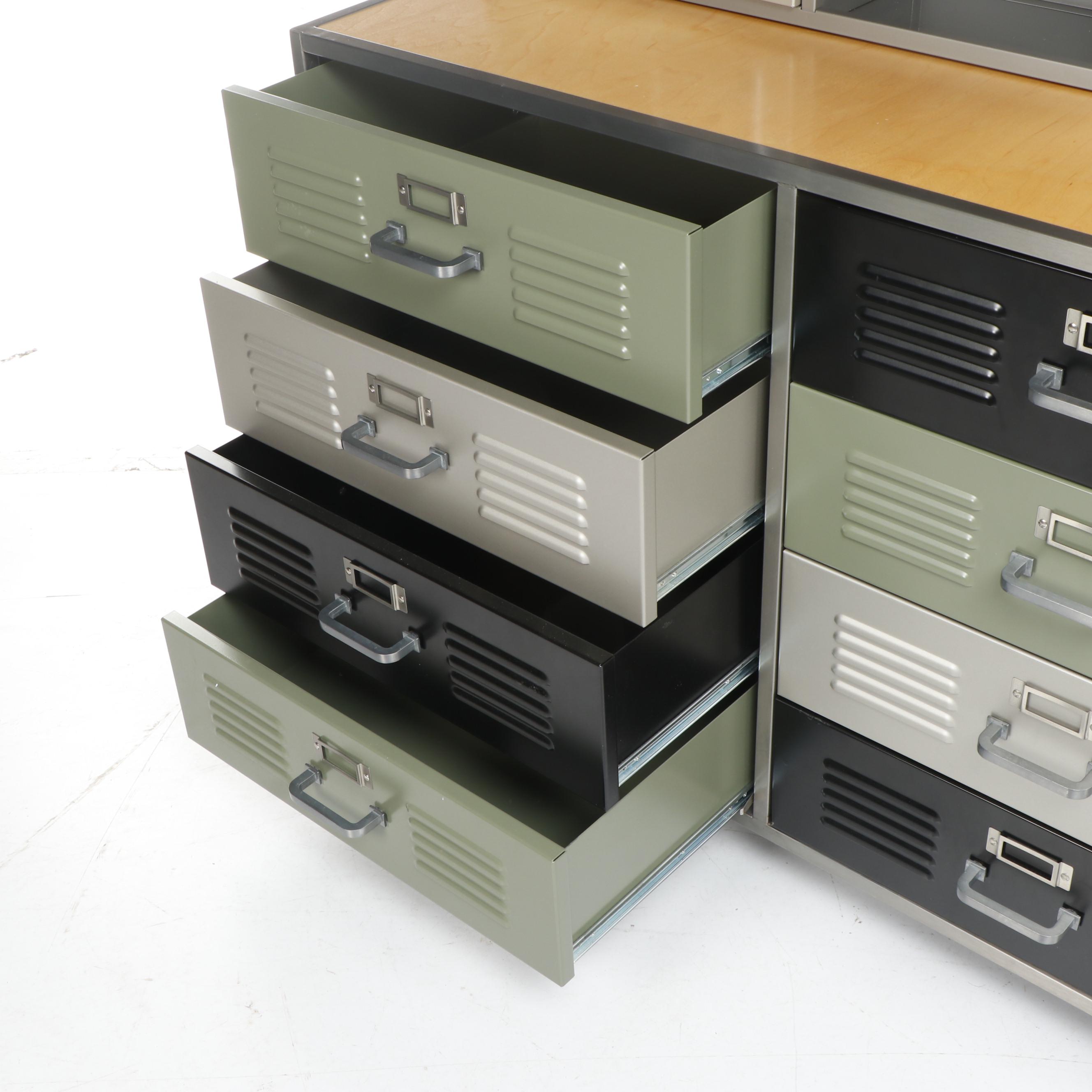 Contemporary Pottery Barn Teen "Locker" Metal Dresser and Wall Shelf