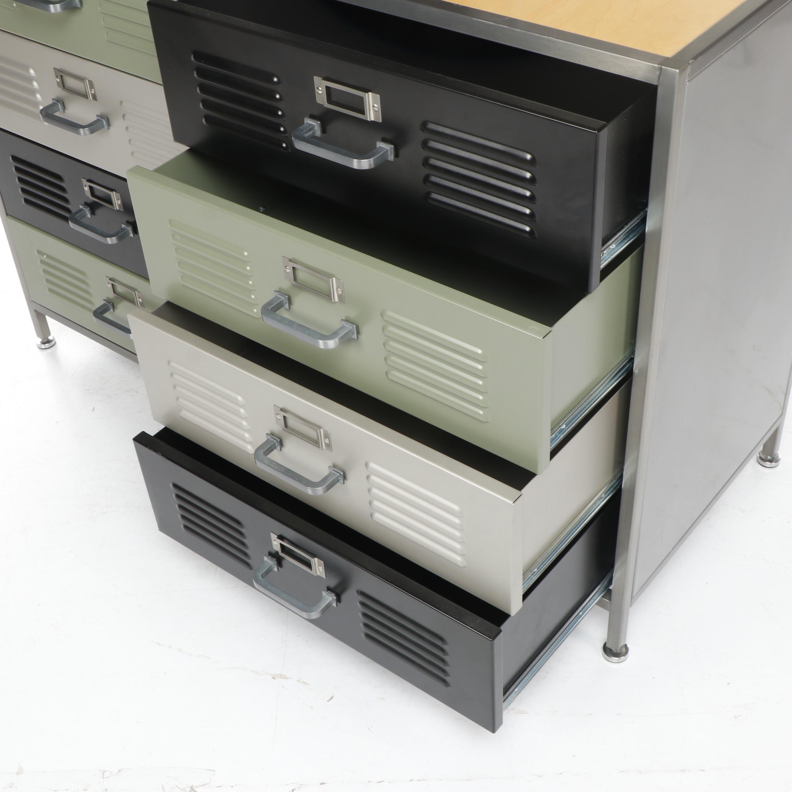 Contemporary Pottery Barn Teen "Locker" Metal Dresser and Wall Shelf