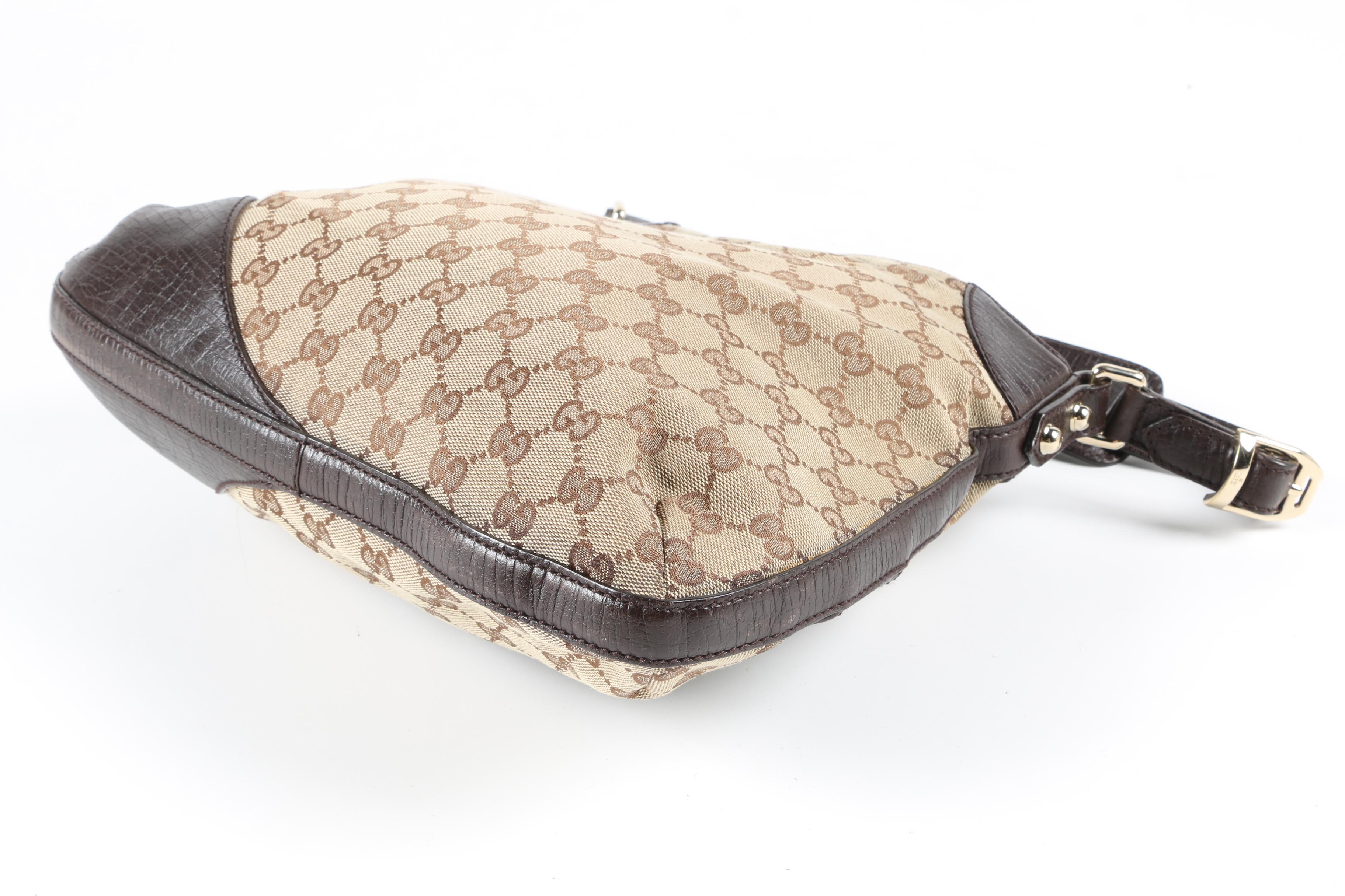 Gucci Hasler Horsebit Web Stripe Hobo Bag in GG Canvas and Brown Leather