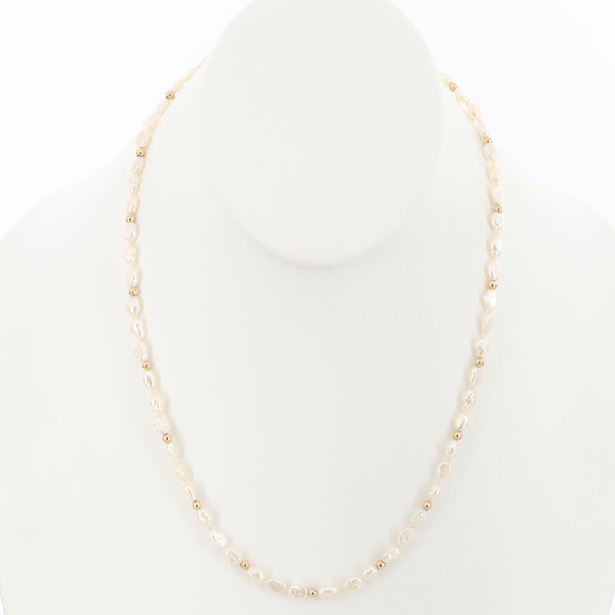 14K Yellow Gold Cultured Pearl Necklace