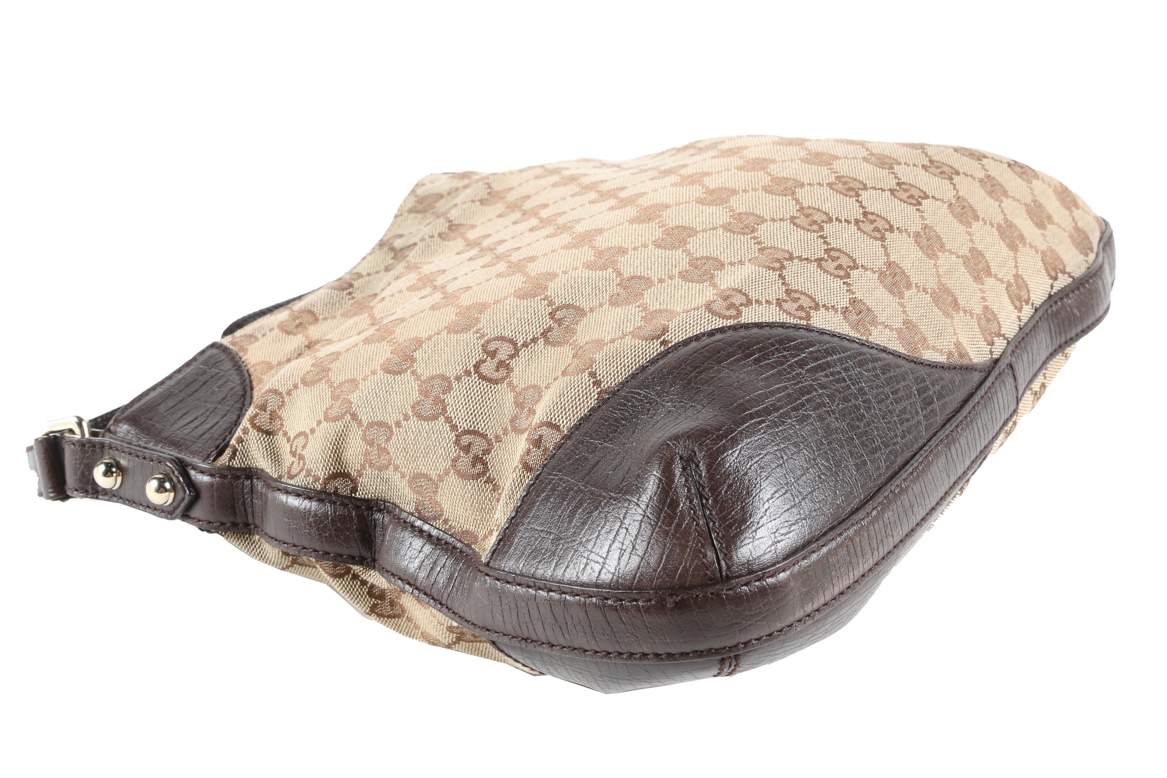 Gucci Hasler Horsebit Web Stripe Hobo Bag in GG Canvas and Brown Leather