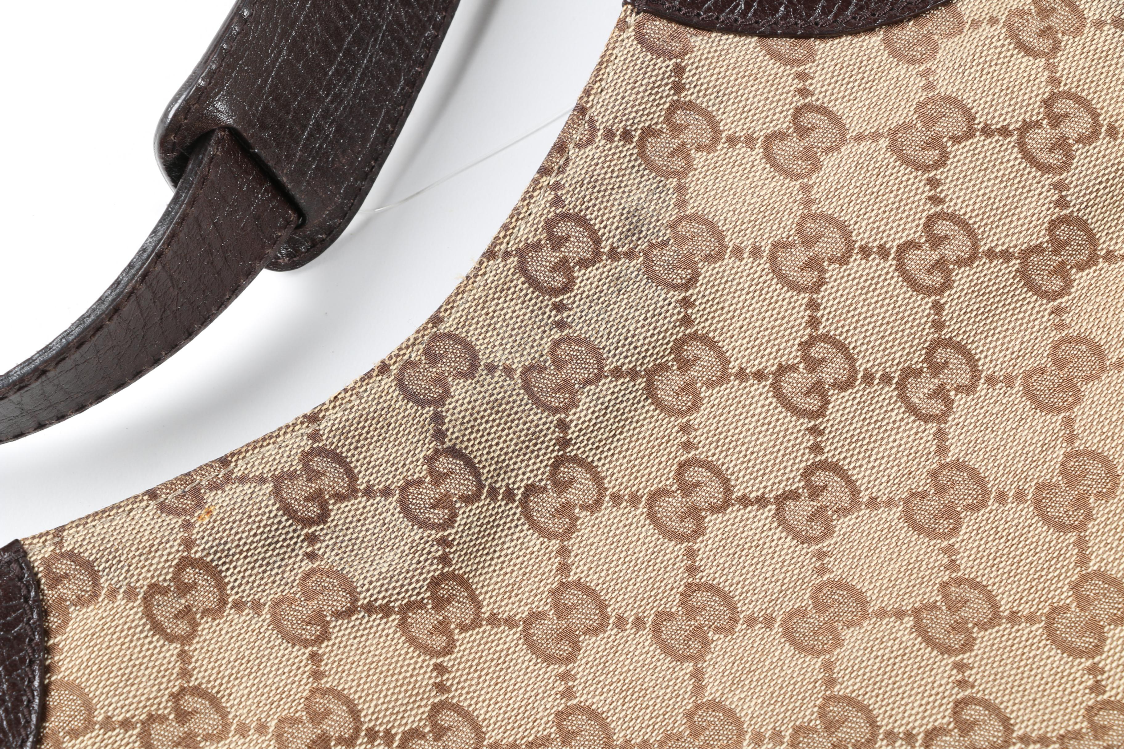 Gucci Hasler Horsebit Web Stripe Hobo Bag in GG Canvas and Brown Leather