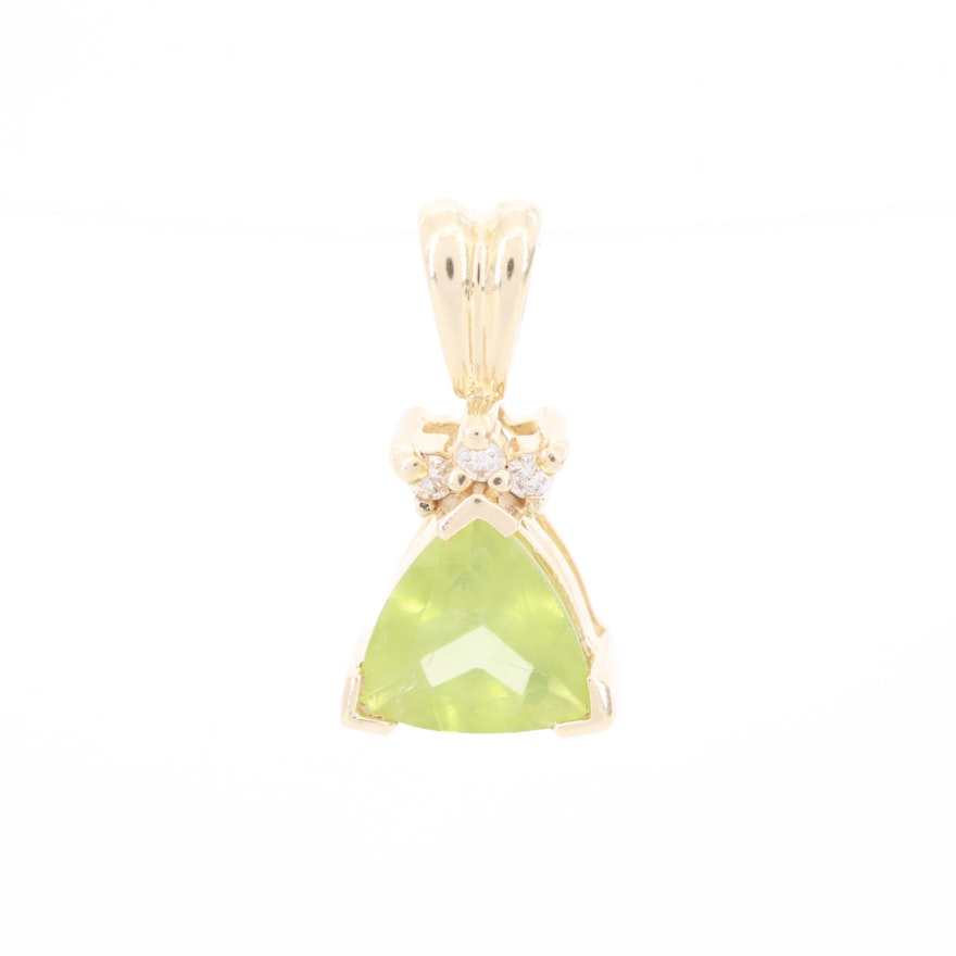 14K Yellow Gold Peridot and Diamond Pendant