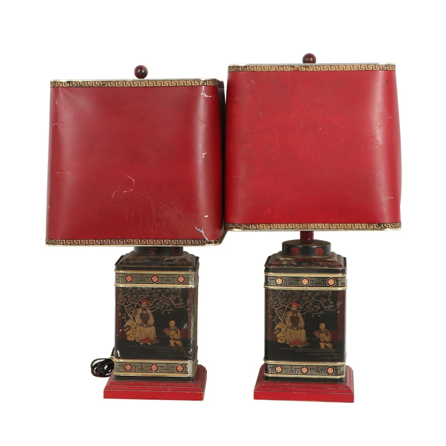 Frederick Cooper Style Chinoiserie Tea Tin Table Lamps