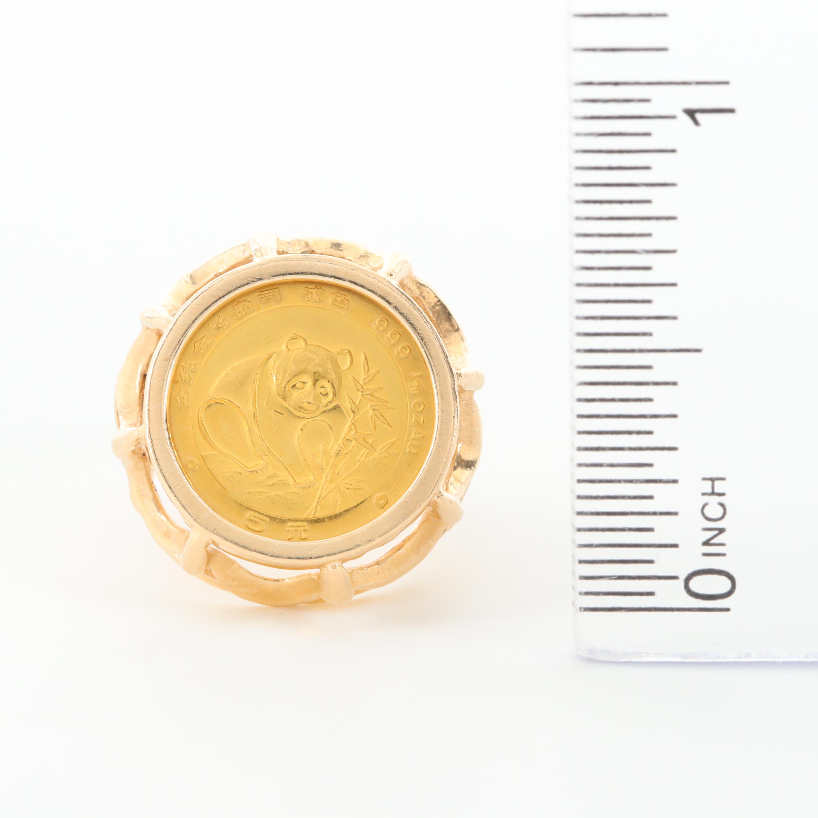 14K Yellow Gold Ring with 1988 China 5-Yuan 1/20 Oz. Gold Panda Bullion Coin