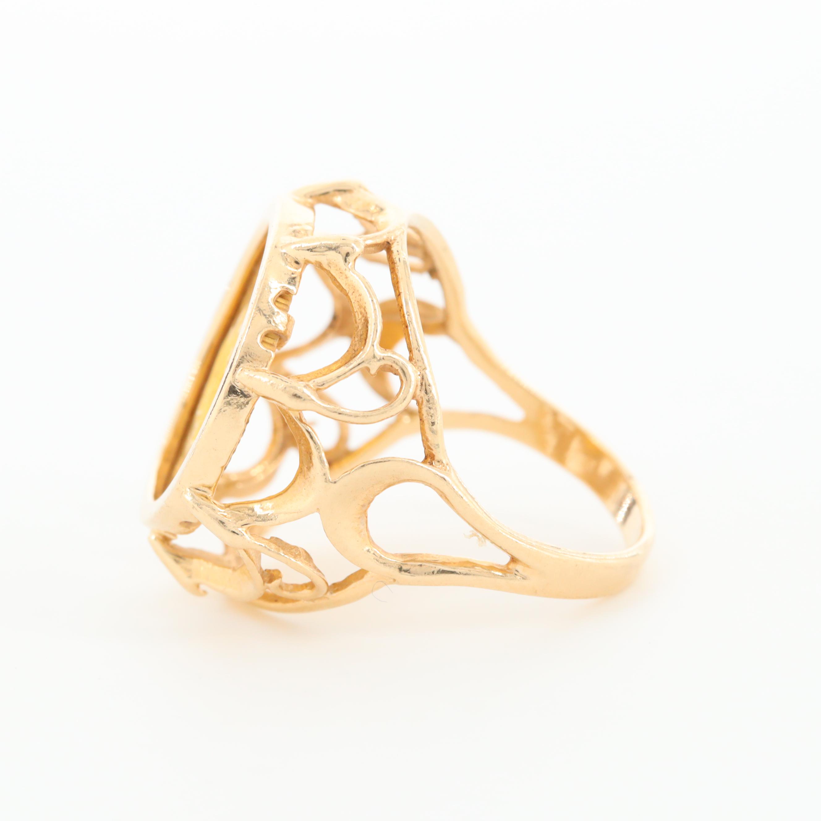 14K Yellow Gold Ring with 1988 China 5-Yuan 1/20 Oz. Gold Panda Bullion Coin