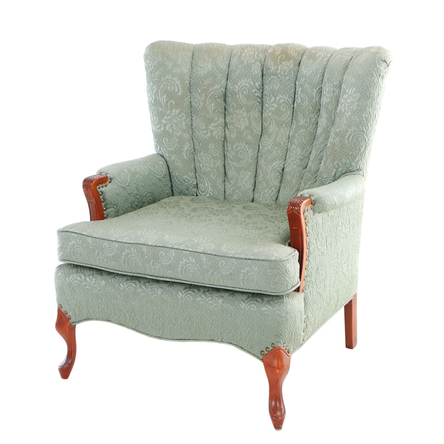 Custom-Upholstered Cherrywood Channel Back Armchair, 20th Century