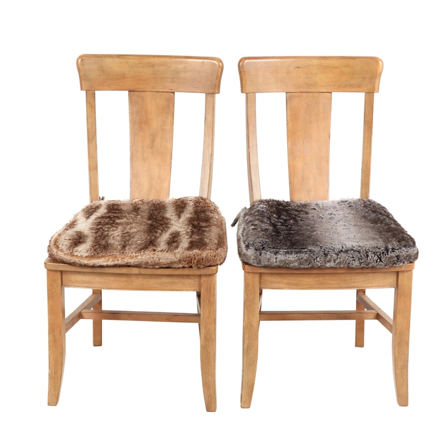 Wooden Side Chairs with Faux Fur Cushions