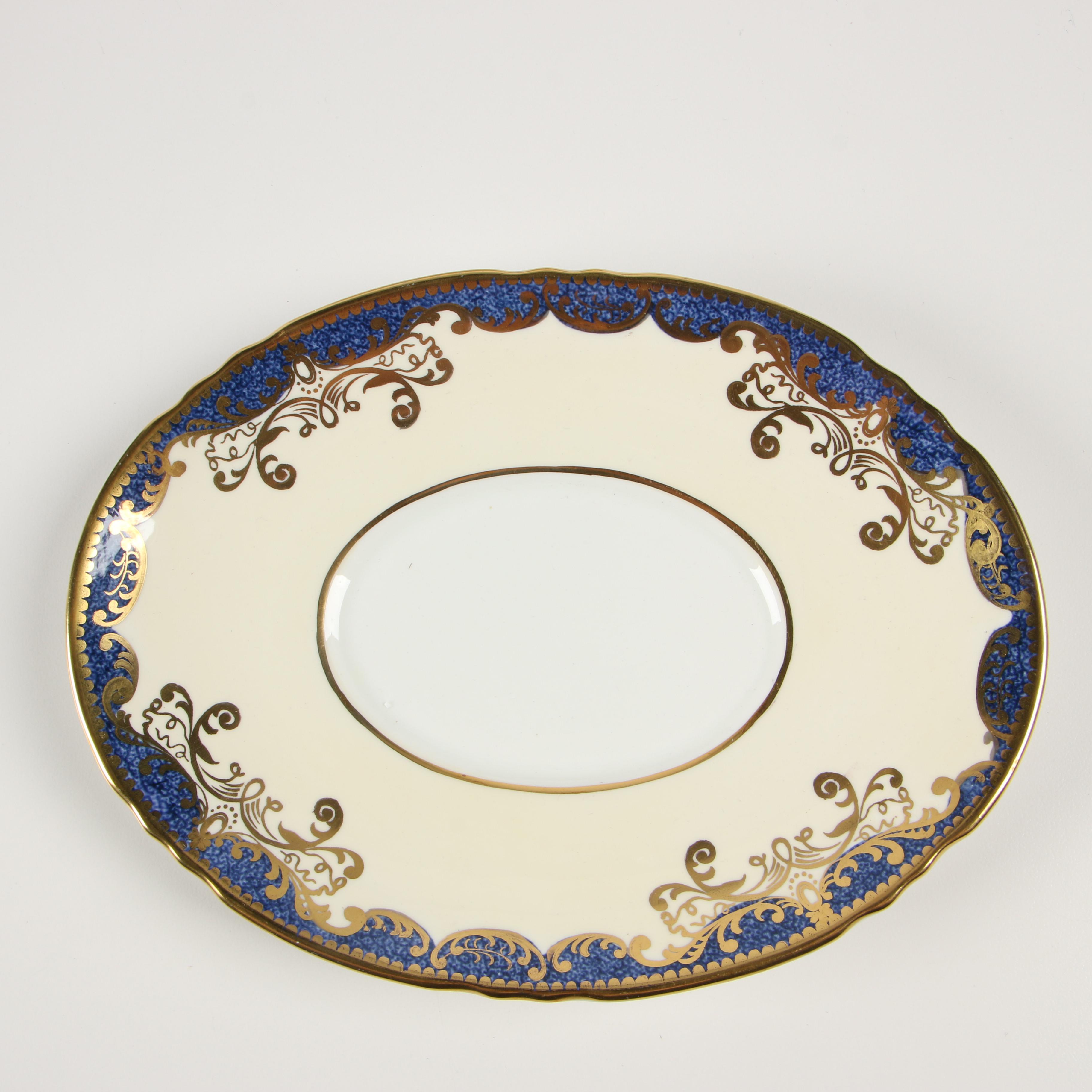 English Aynsley Bone China Dinnerware with Dark Blue and Gold Trim