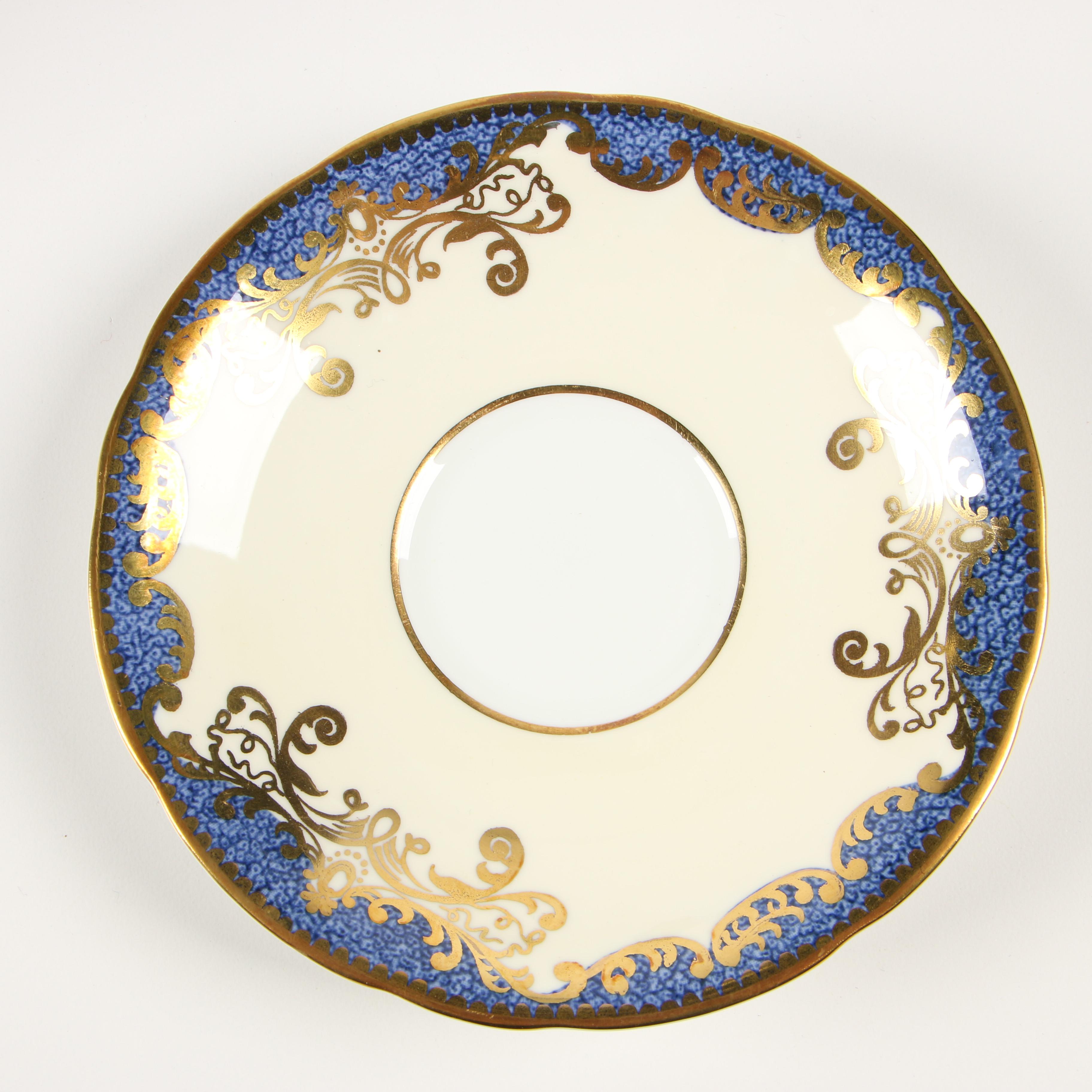 English Aynsley Bone China Dinnerware with Dark Blue and Gold Trim