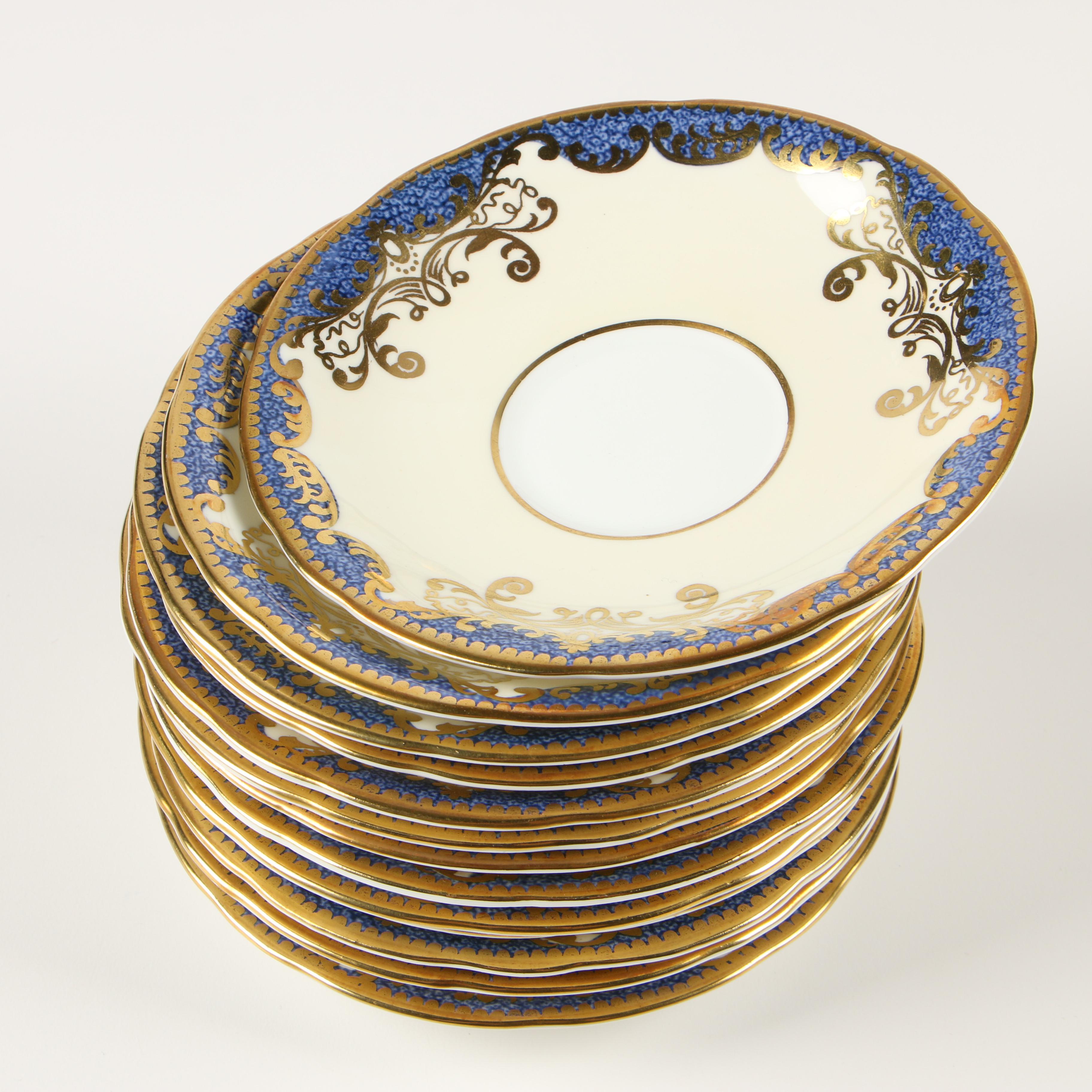 English Aynsley Bone China Dinnerware with Dark Blue and Gold Trim