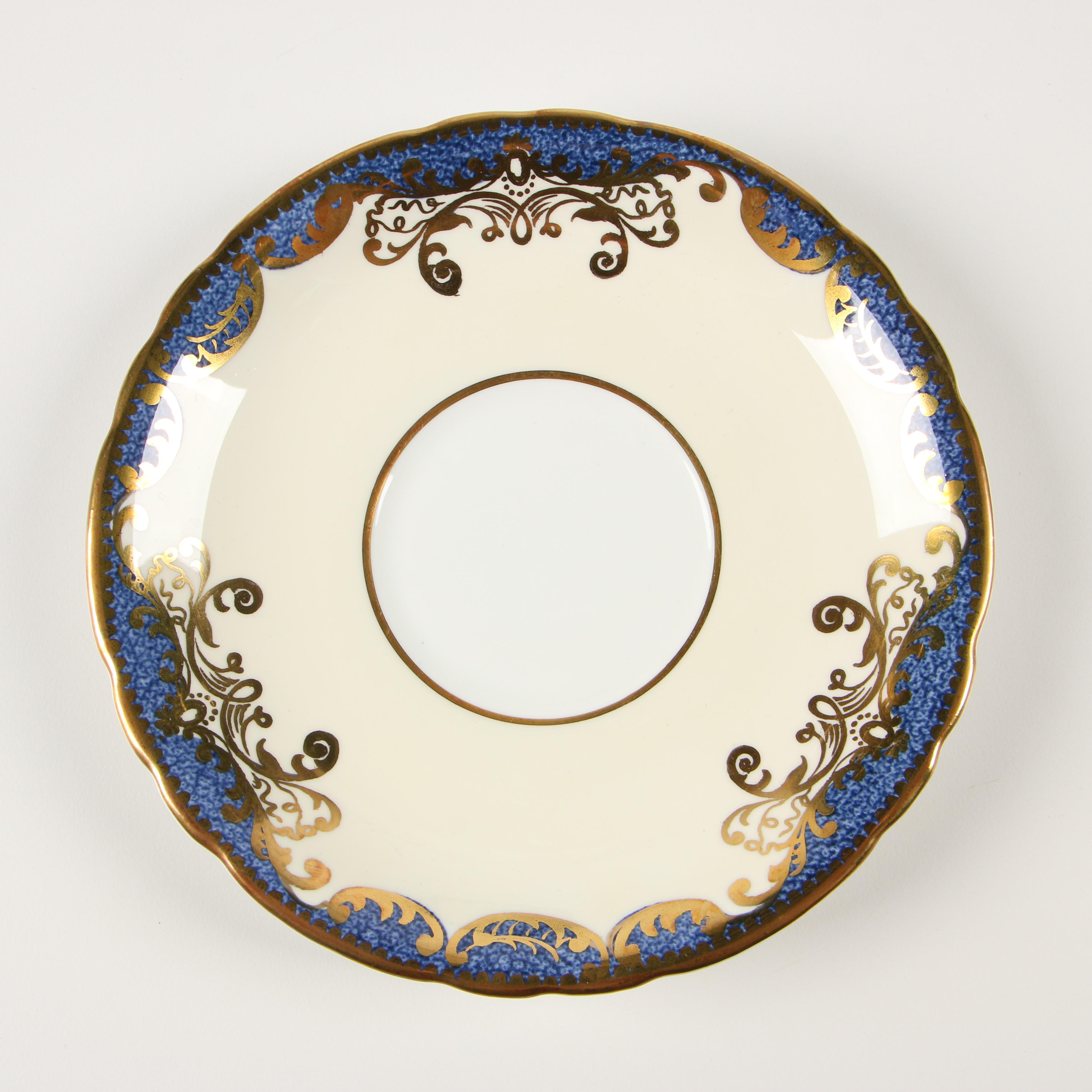 English Aynsley Bone China Dinnerware with Dark Blue and Gold Trim