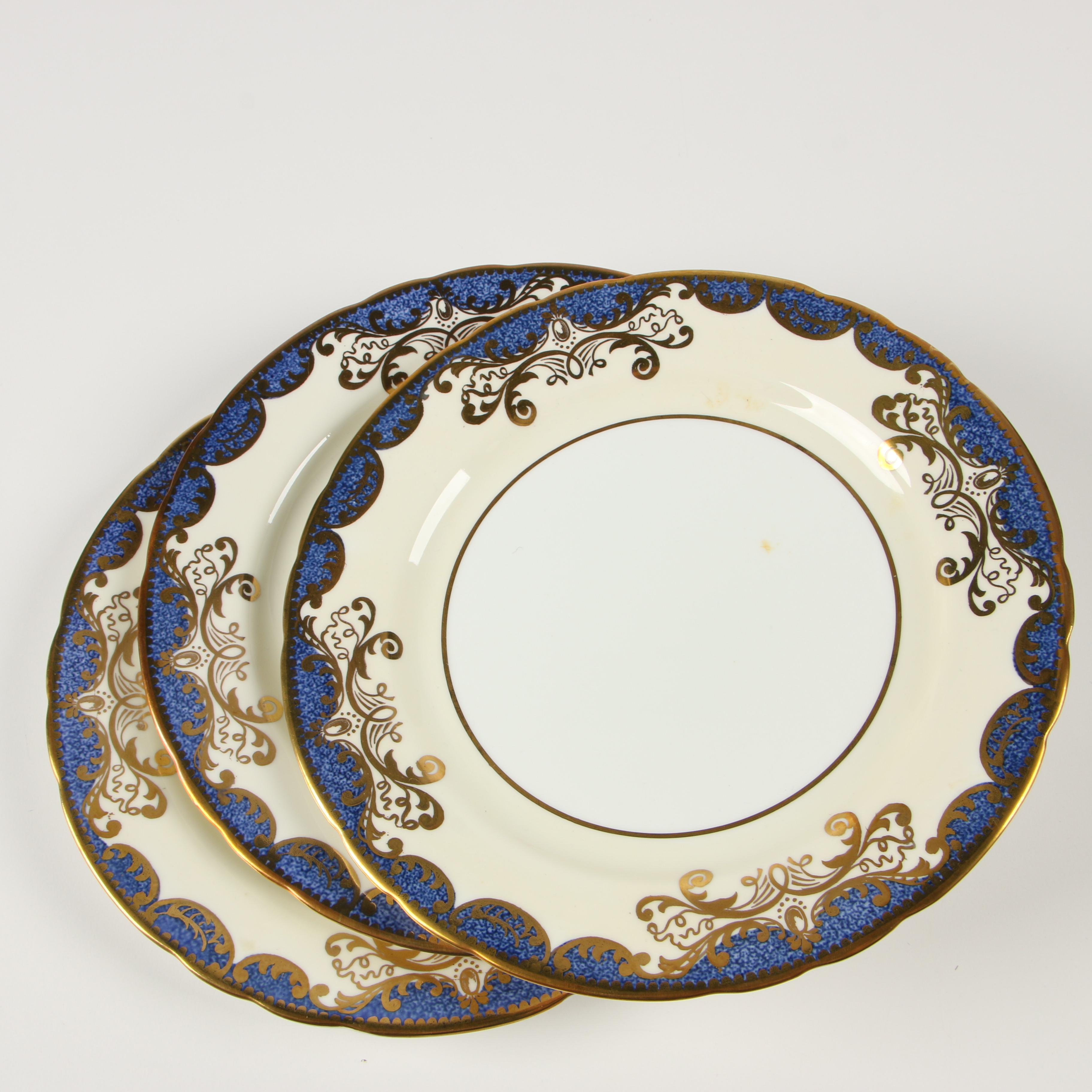 English Aynsley Bone China Dinnerware with Dark Blue and Gold Trim