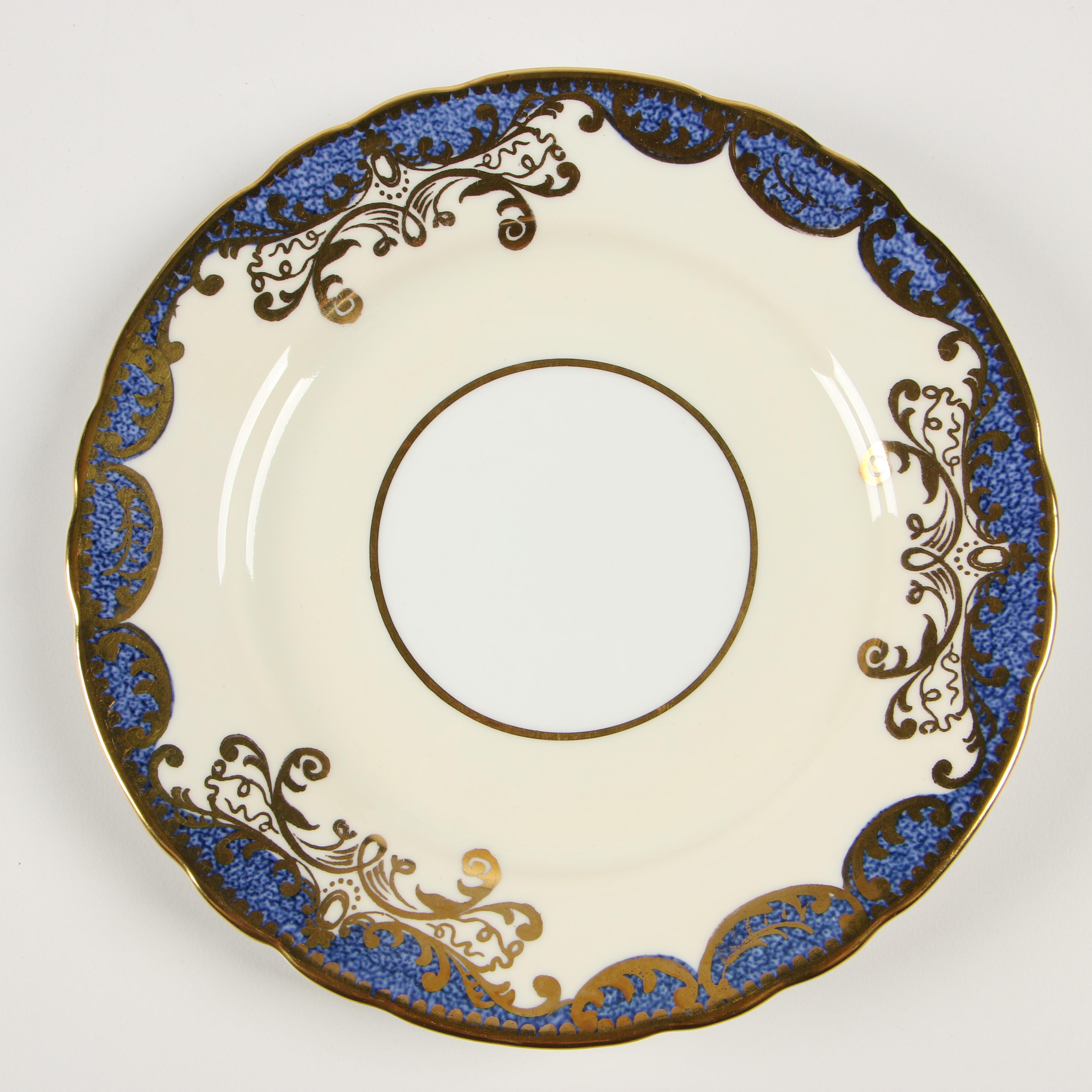 English Aynsley Bone China Dinnerware with Dark Blue and Gold Trim