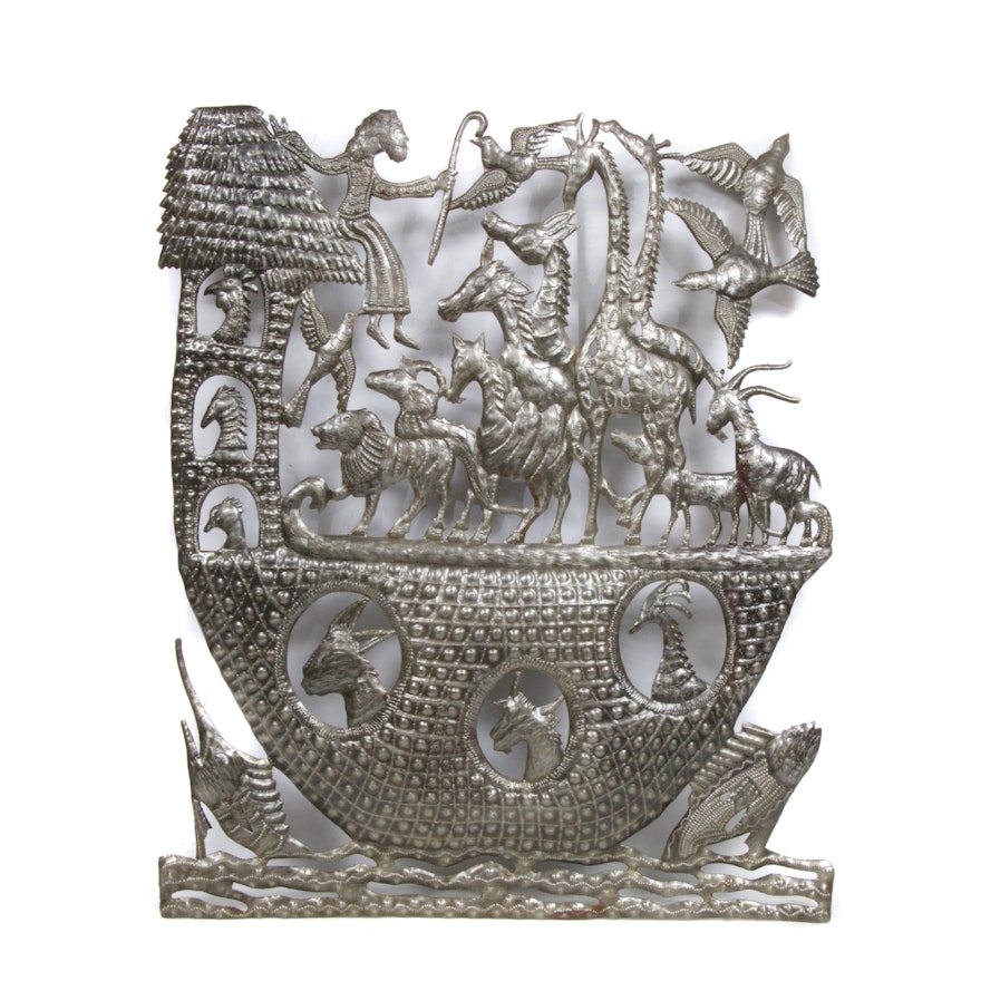 Haitian Recycled Steel Sculpture Of Noah's Ark