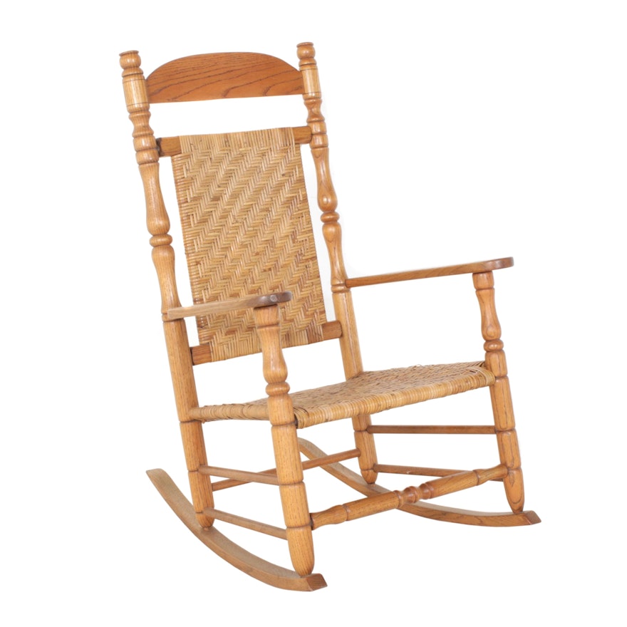 Oak Rocking Chair with Woven Split Reed Seat