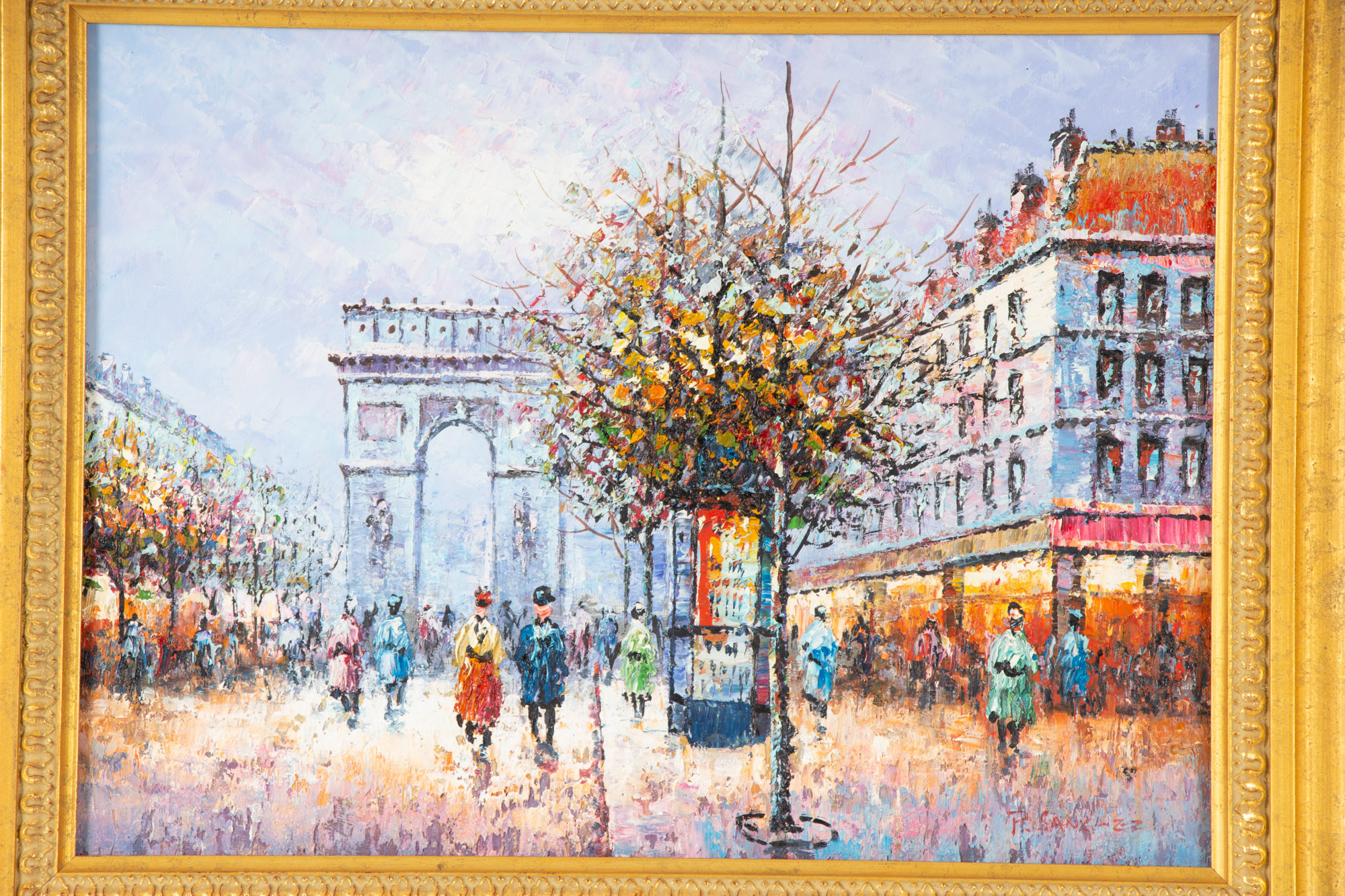 P. Sanchez Oil Painting of a Paris Cityscape
