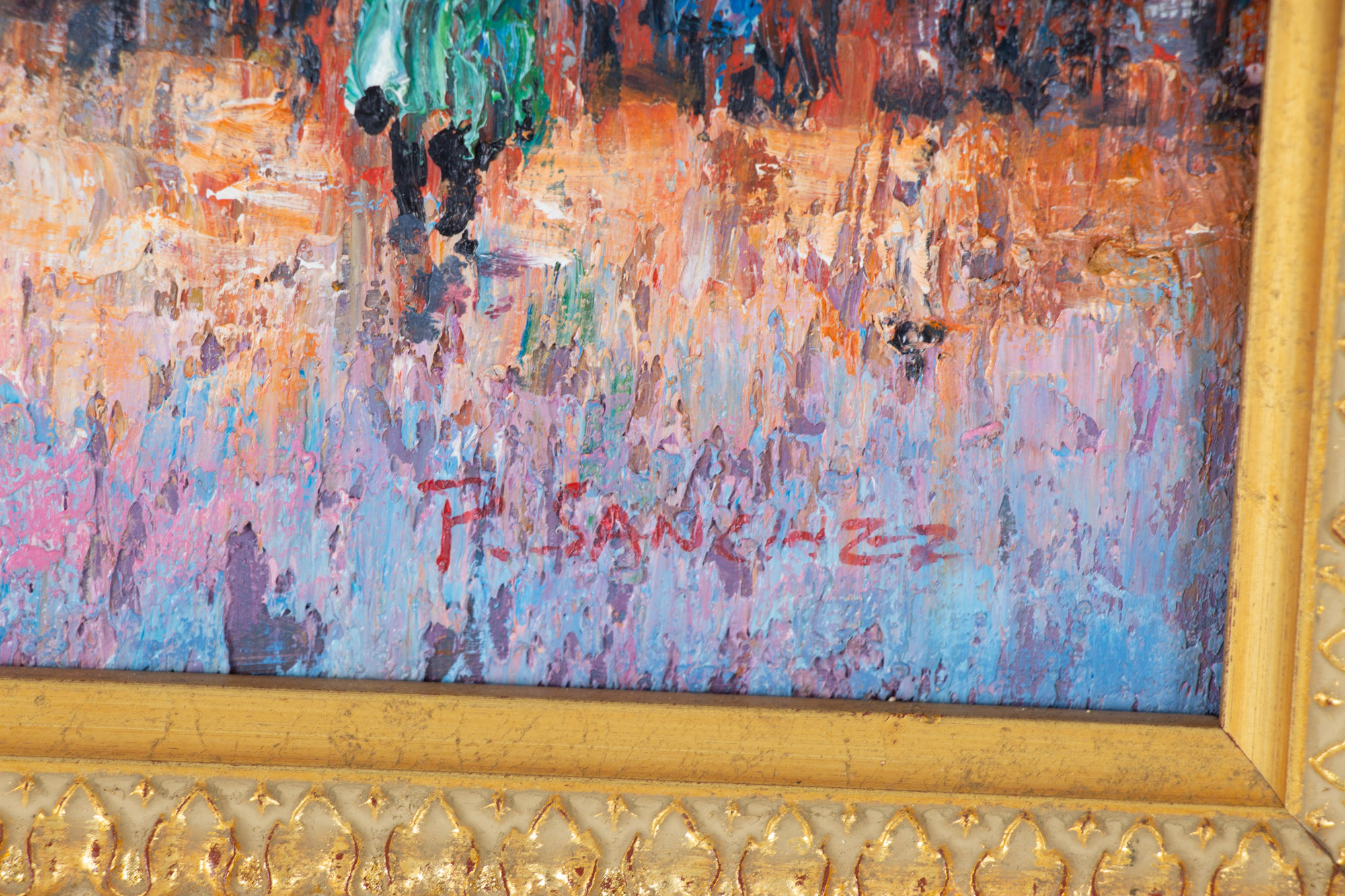 P. Sanchez Oil Painting of a Paris Cityscape