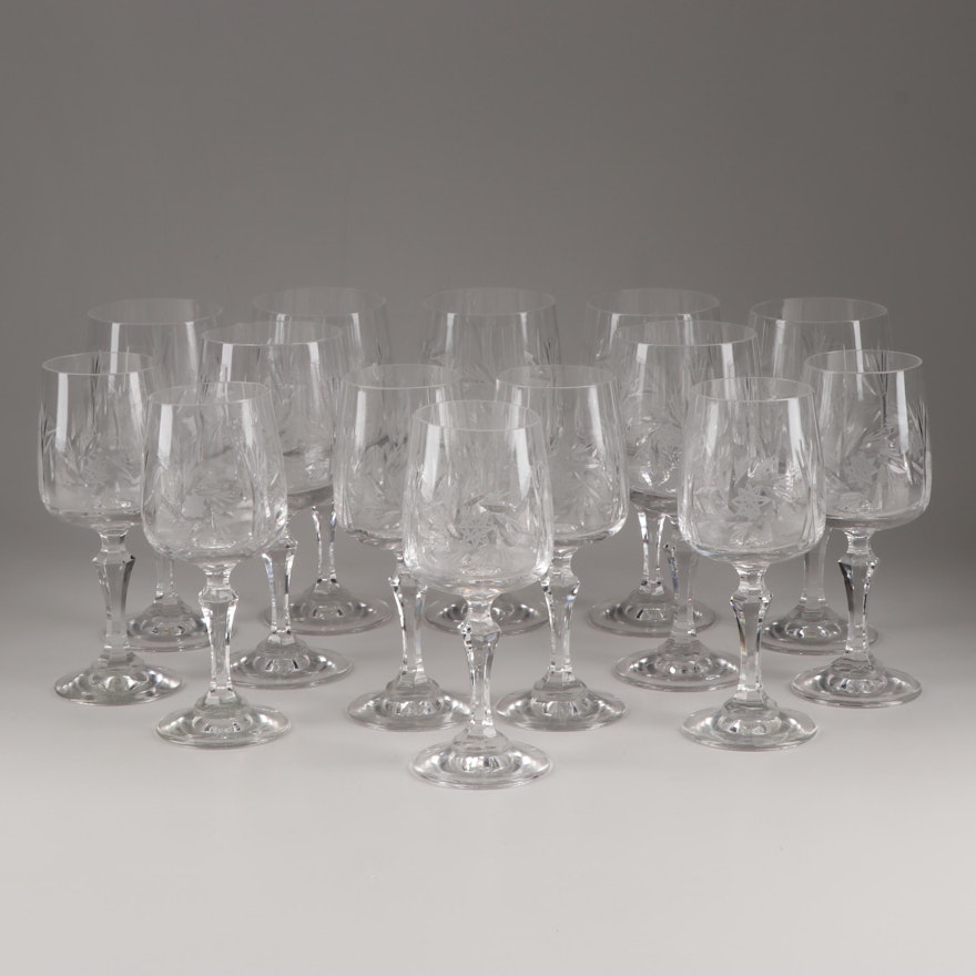 Cut Crystal Water Goblets and Wine Glasses, Vintage