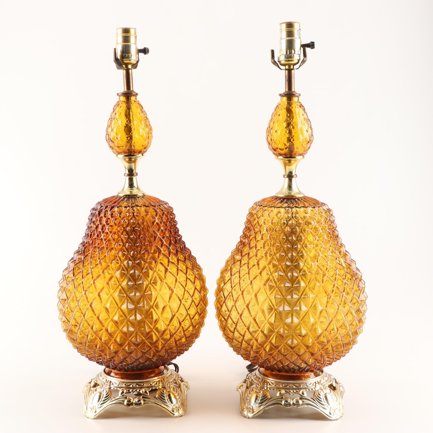 EF & EF Industries Amber Glass Table Lamps, 1973